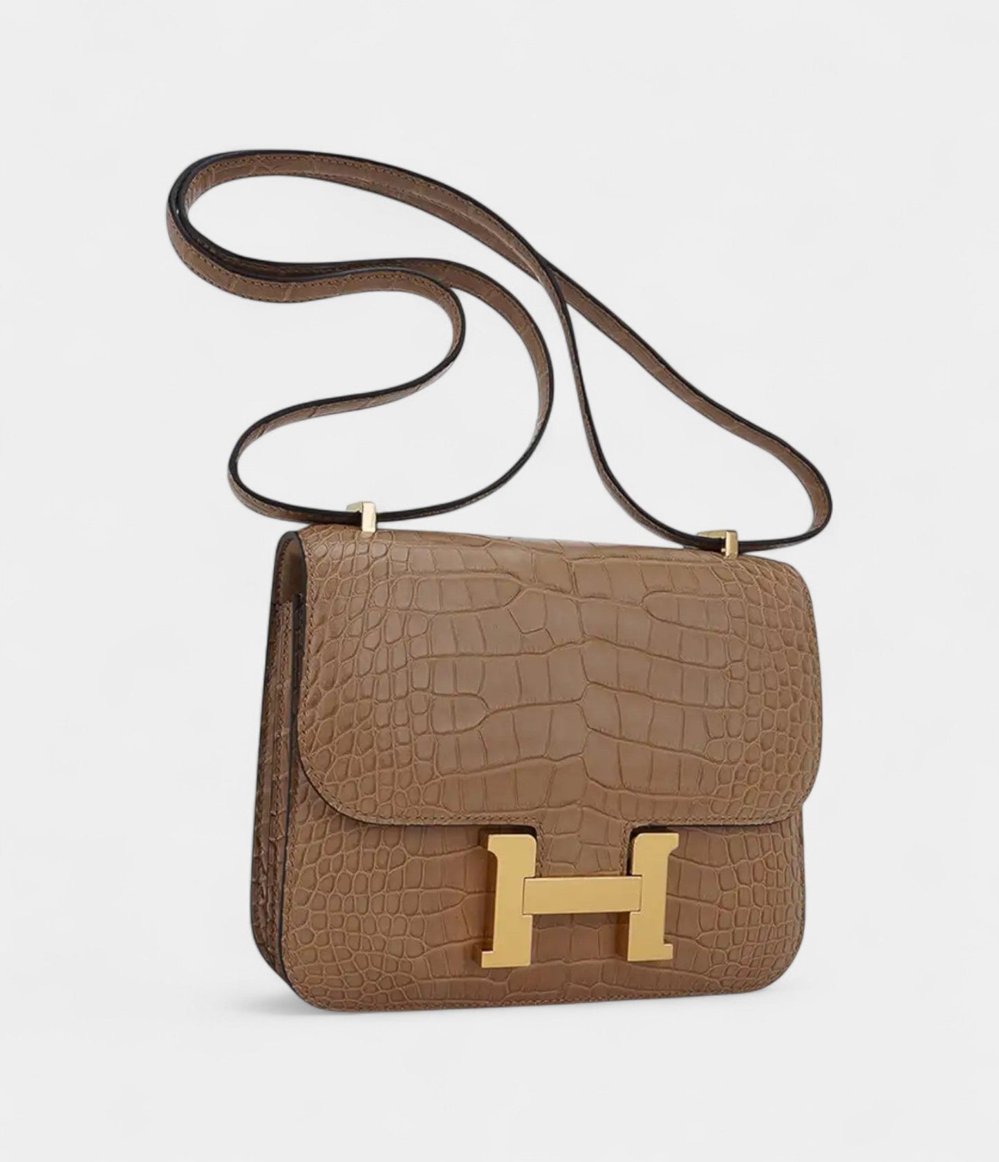 Hermes Mini Constance Bag 18 Chai Matte Alligator with Gold Hardware