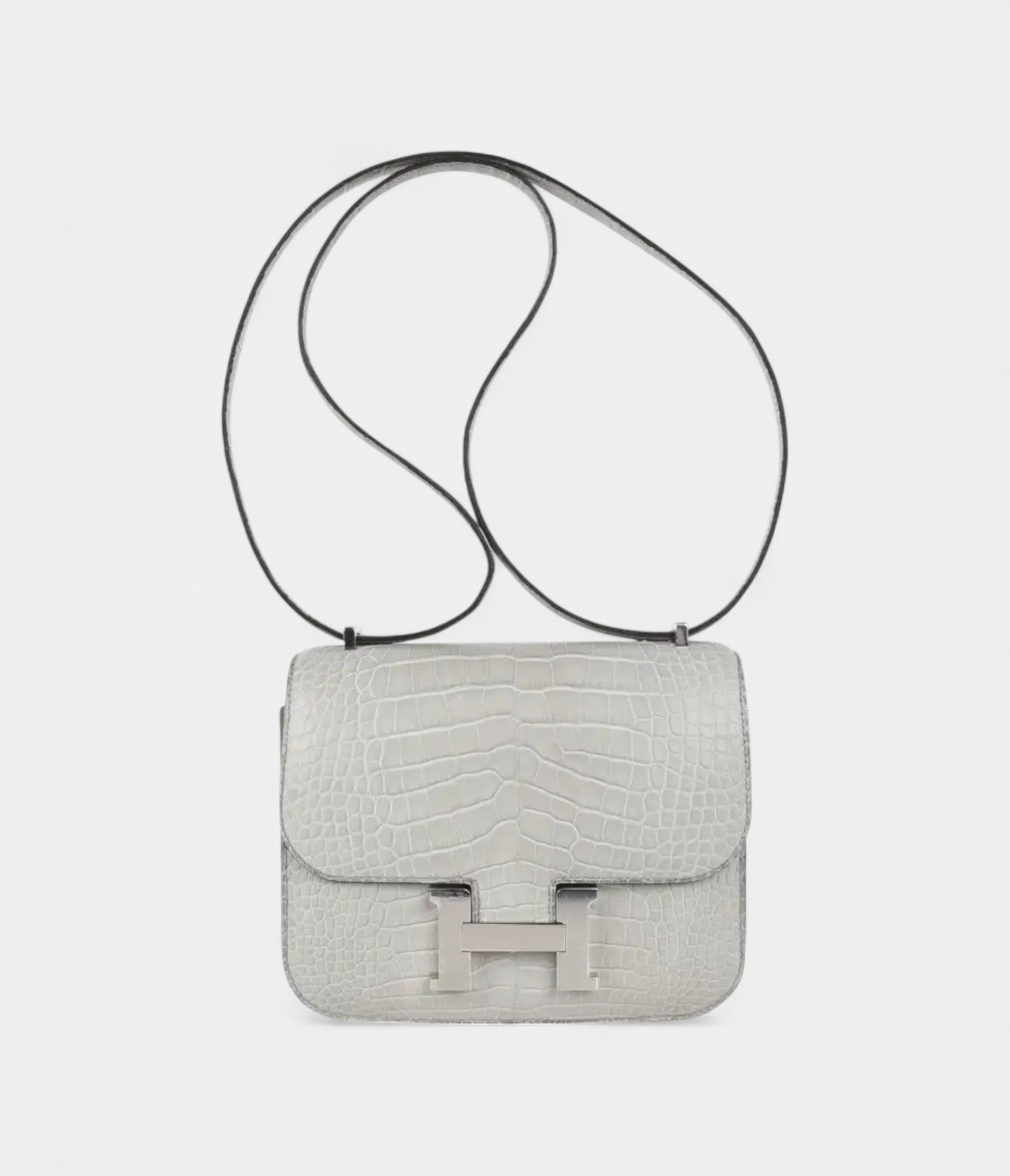 Hermes Mini Constance Bag 18 Gris Perle Matte Alligator with Palladium Hardware
