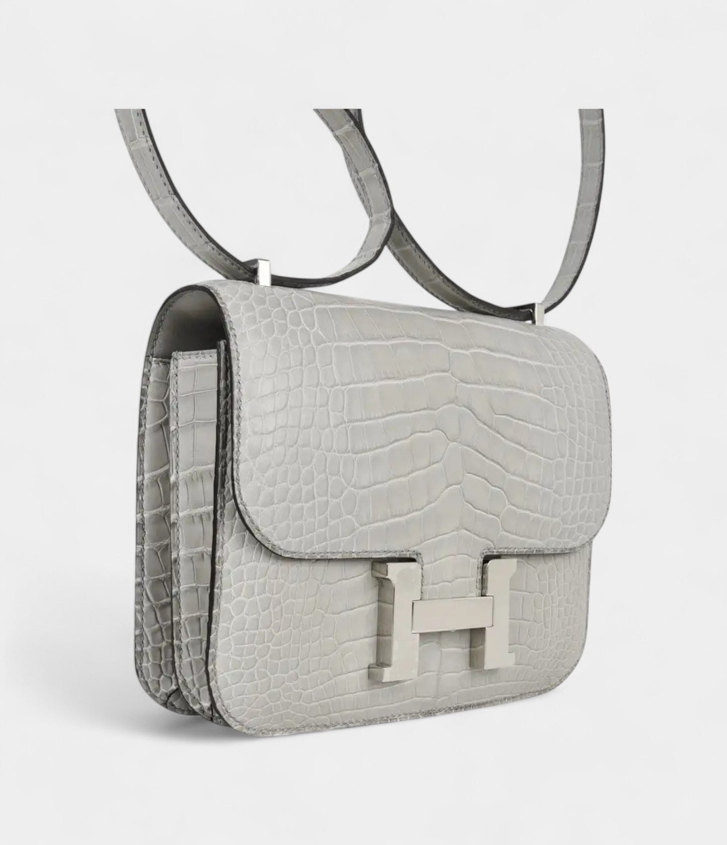 Hermes Mini Constance Bag 18 Gris Perle Matte Alligator with Palladium Hardware