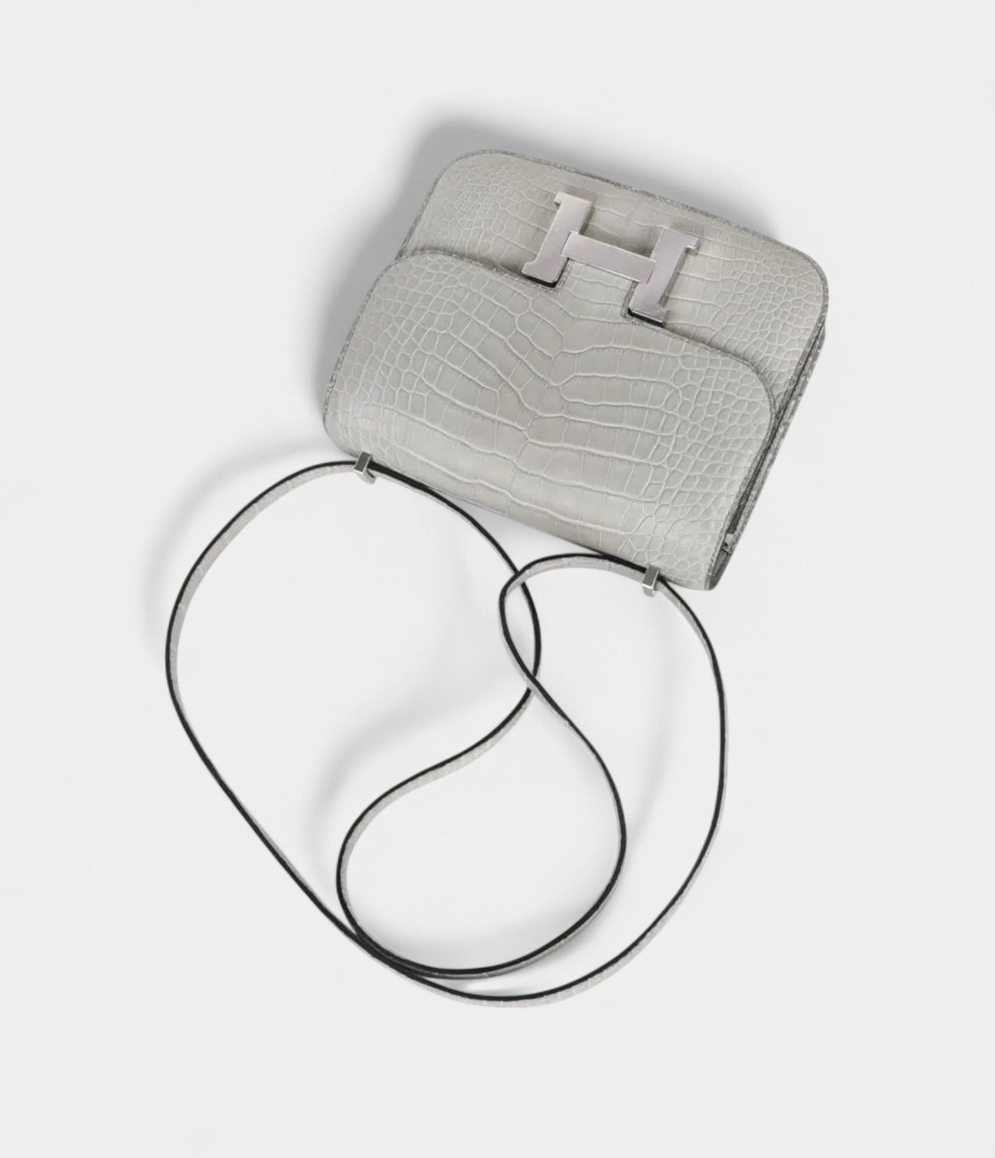 Hermes Mini Constance Bag 18 Gris Perle Matte Alligator with Palladium Hardware