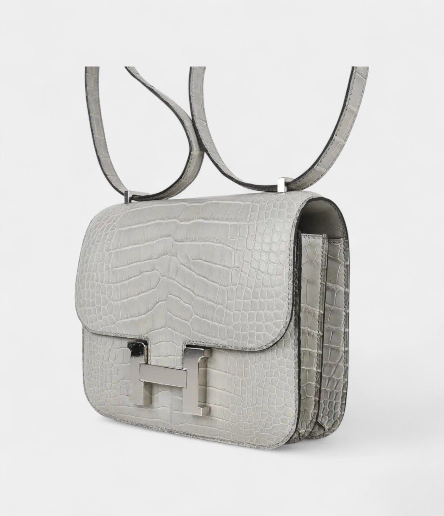Hermes Mini Constance Bag 18 Gris Perle Matte Alligator with Palladium Hardware