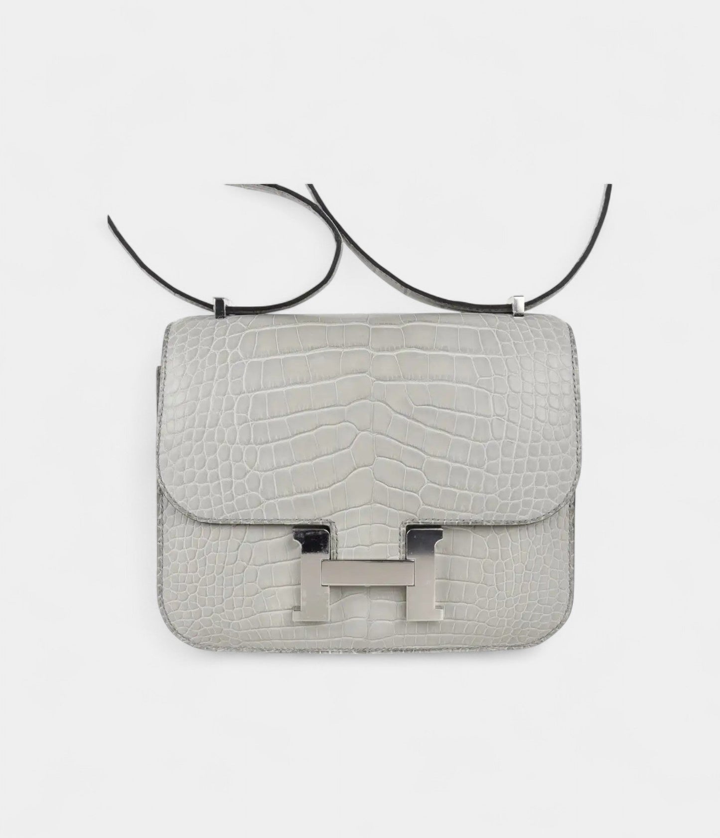 Hermes Mini Constance Bag 18 Gris Perle Matte Alligator with Palladium Hardware