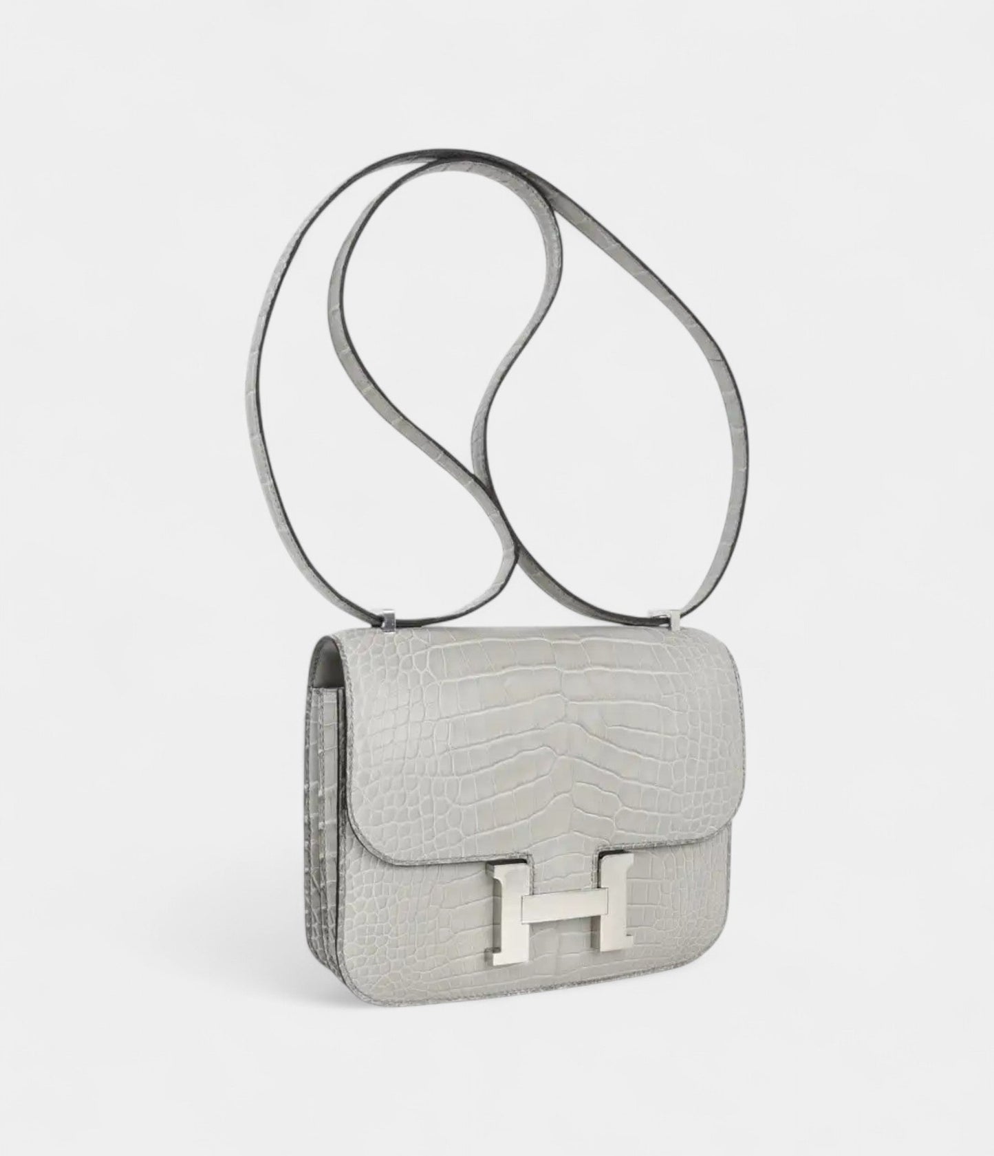 Hermes Mini Constance Bag 18 Gris Perle Matte Alligator with Palladium Hardware