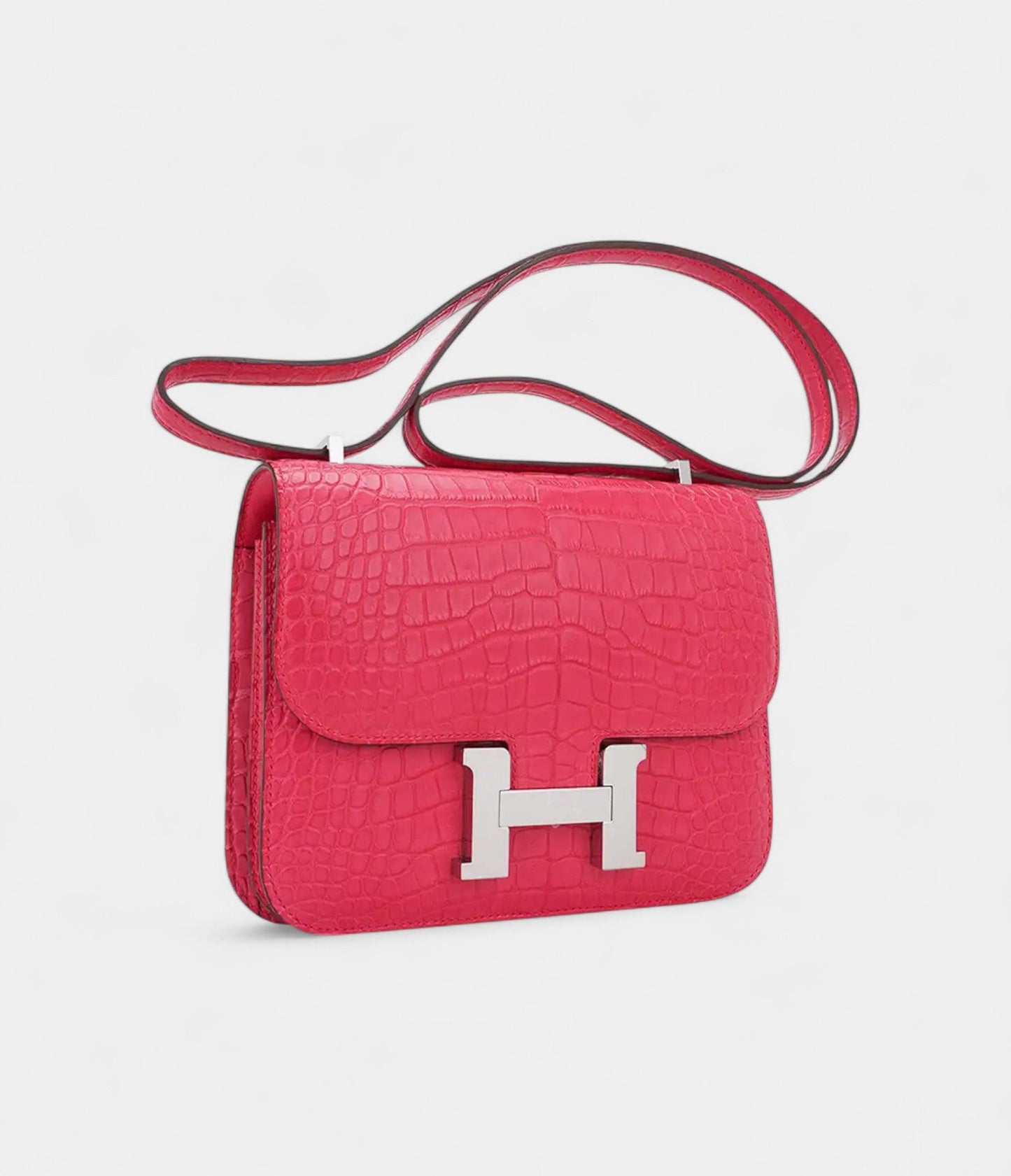 Hermes Mini Constance Bag 18 Rose Extreme Matte Alligator with Palladium Hardware