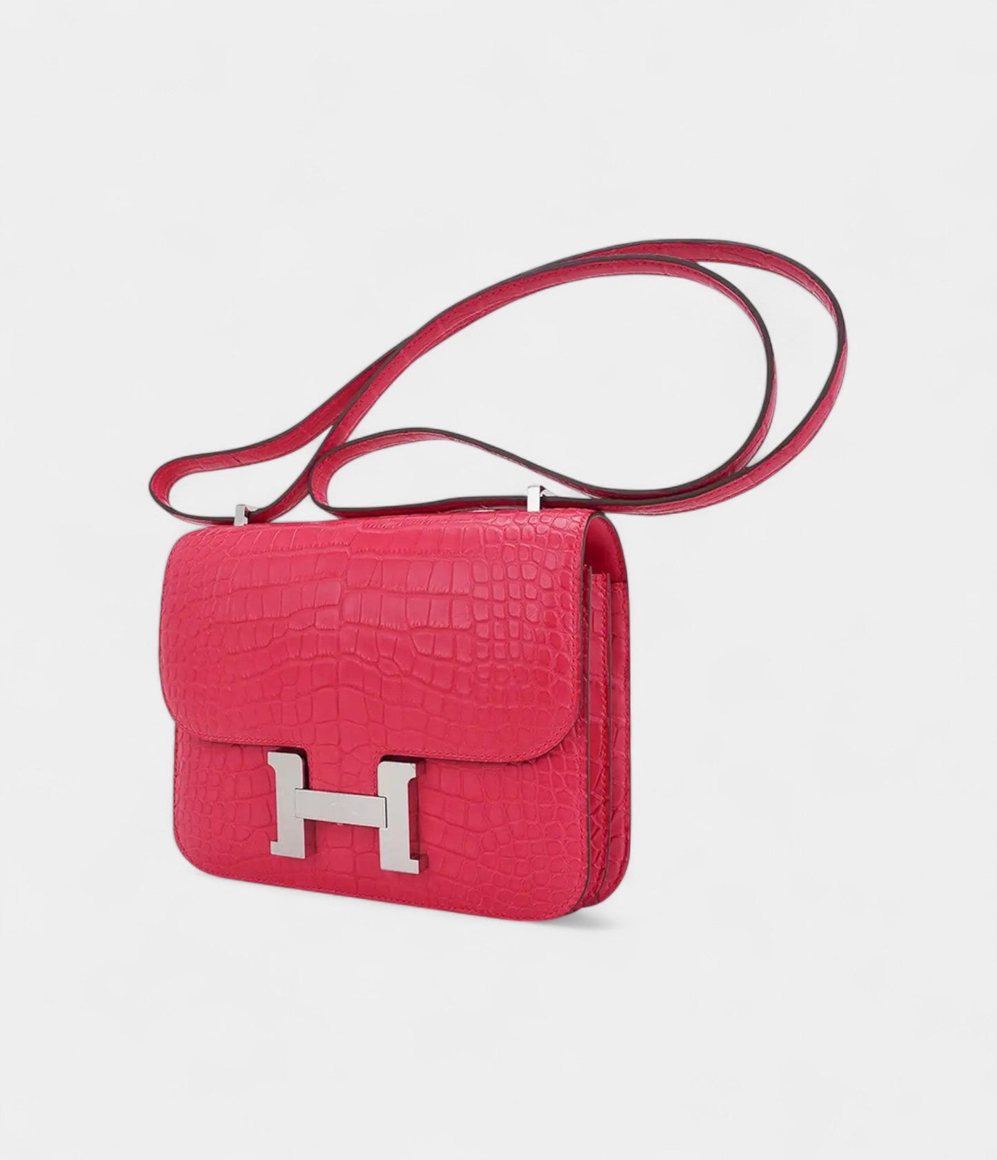 Hermes Mini Constance Bag 18 Rose Extreme Matte Alligator with Palladium Hardware