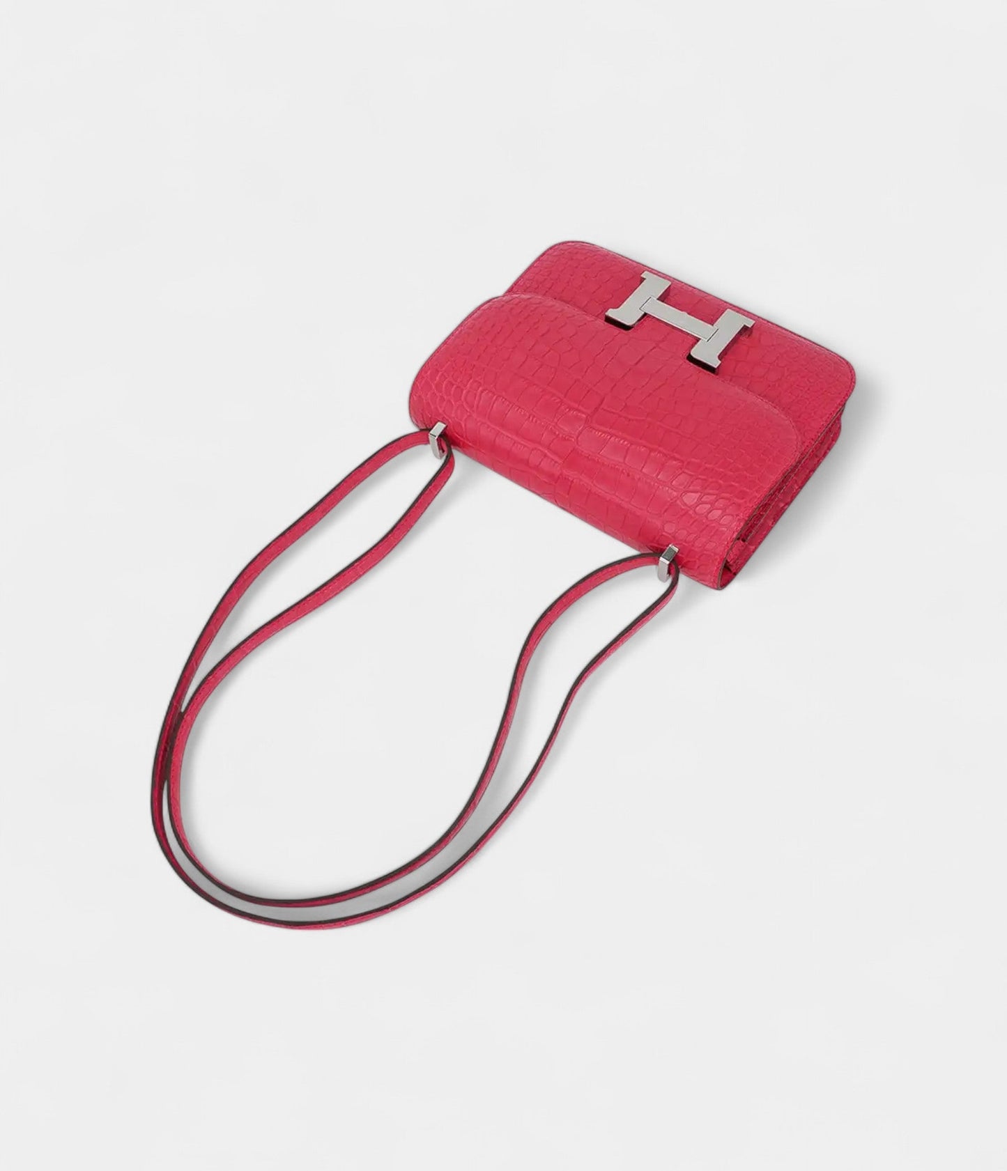 Hermes Mini Constance Bag 18 Rose Extreme Matte Alligator with Palladium Hardware