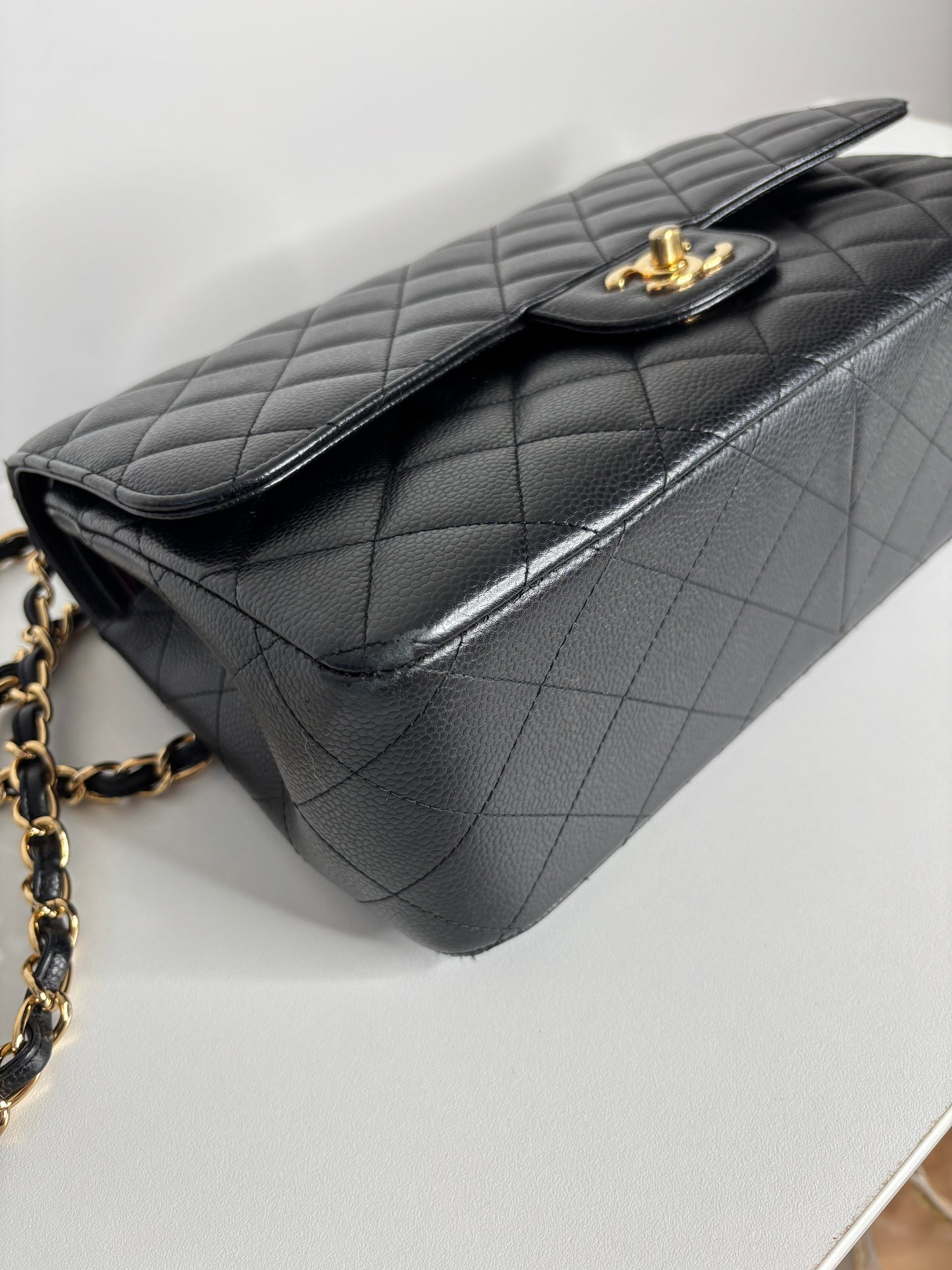 Chanel Jumbo Black Caviar Classic Double Flap Gold Hardware Shoulder Bag 2021 - Preloved