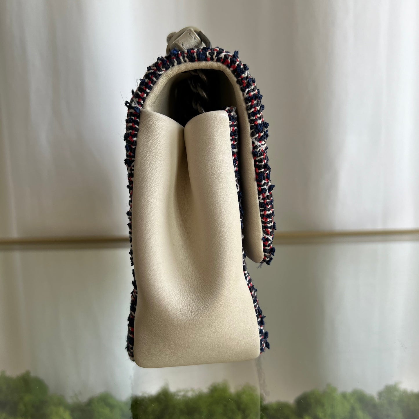 CHANEL Red/Blue Tweed Quilted Medium Single Flap Shoulder Bag