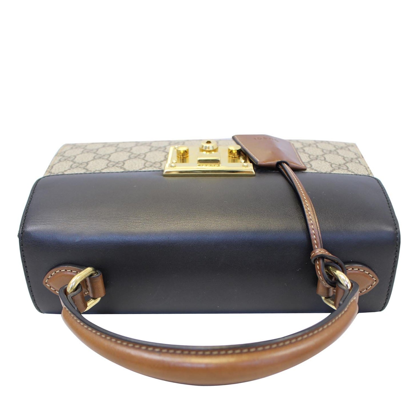 GUCCI Small Padlock GG Supreme Monogram Top Handle Crossbody Bag Beige