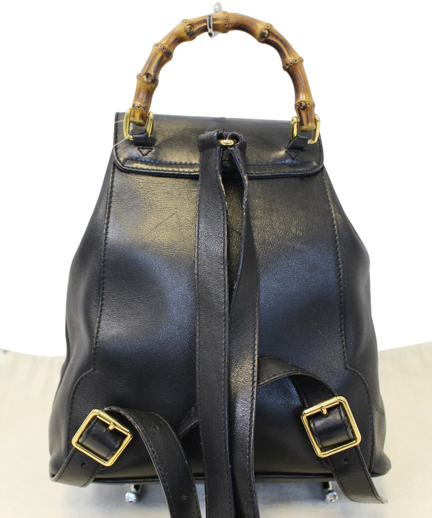 GUCCI Backpack Bamboo Black Leather Handbag