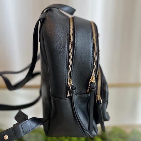 JIMMY CHOO Black Leather Gold Studded Backpack