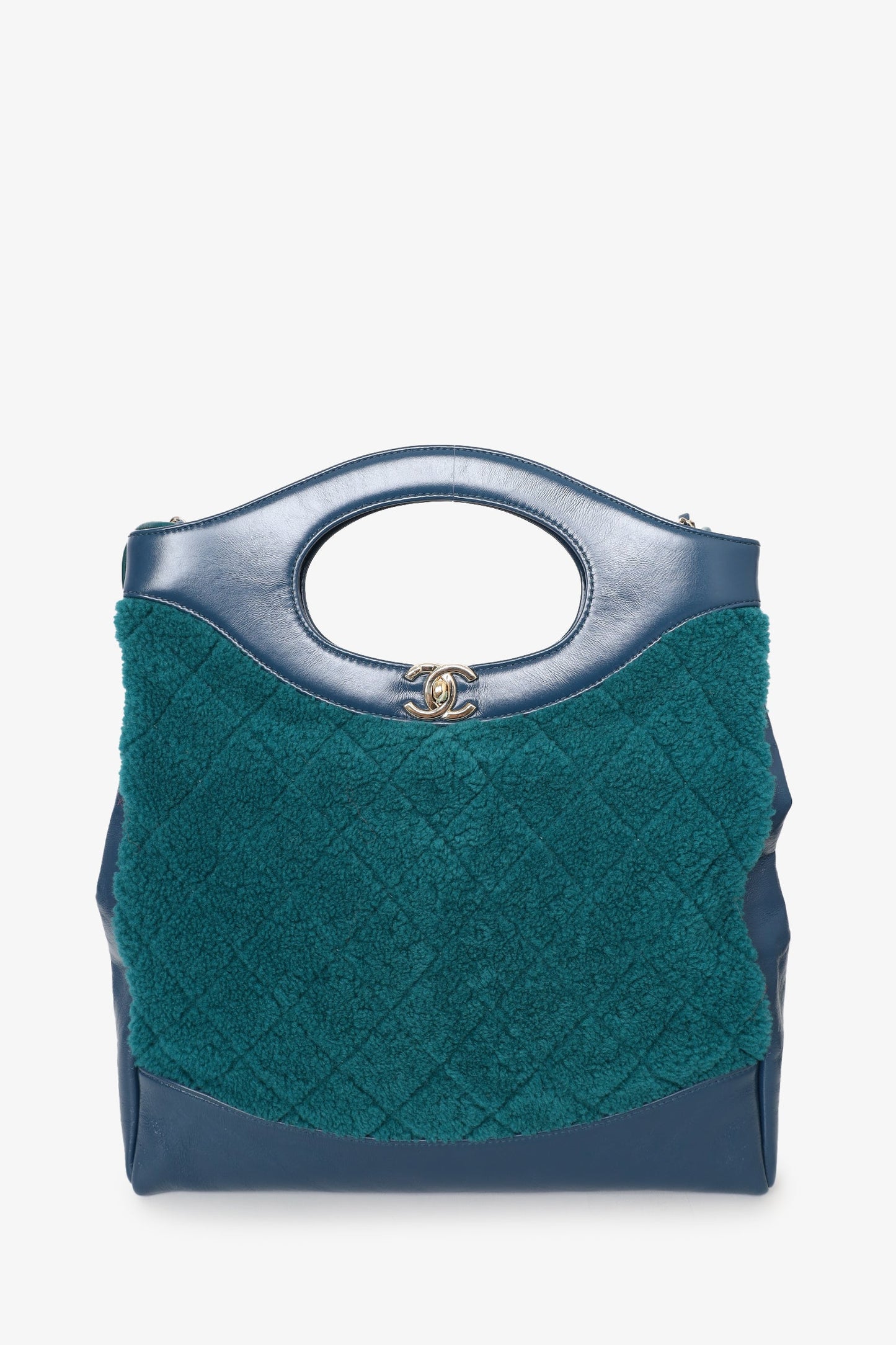 Pre-Loved Chanel™ 2019 Blue/Green Quilted Shearling/Leather 31 Shopping Bag