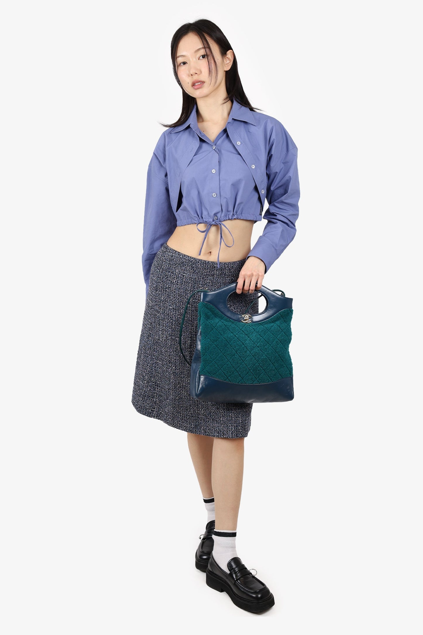 Pre-Loved Chanel™ 2019 Blue/Green Quilted Shearling/Leather 31 Shopping Bag