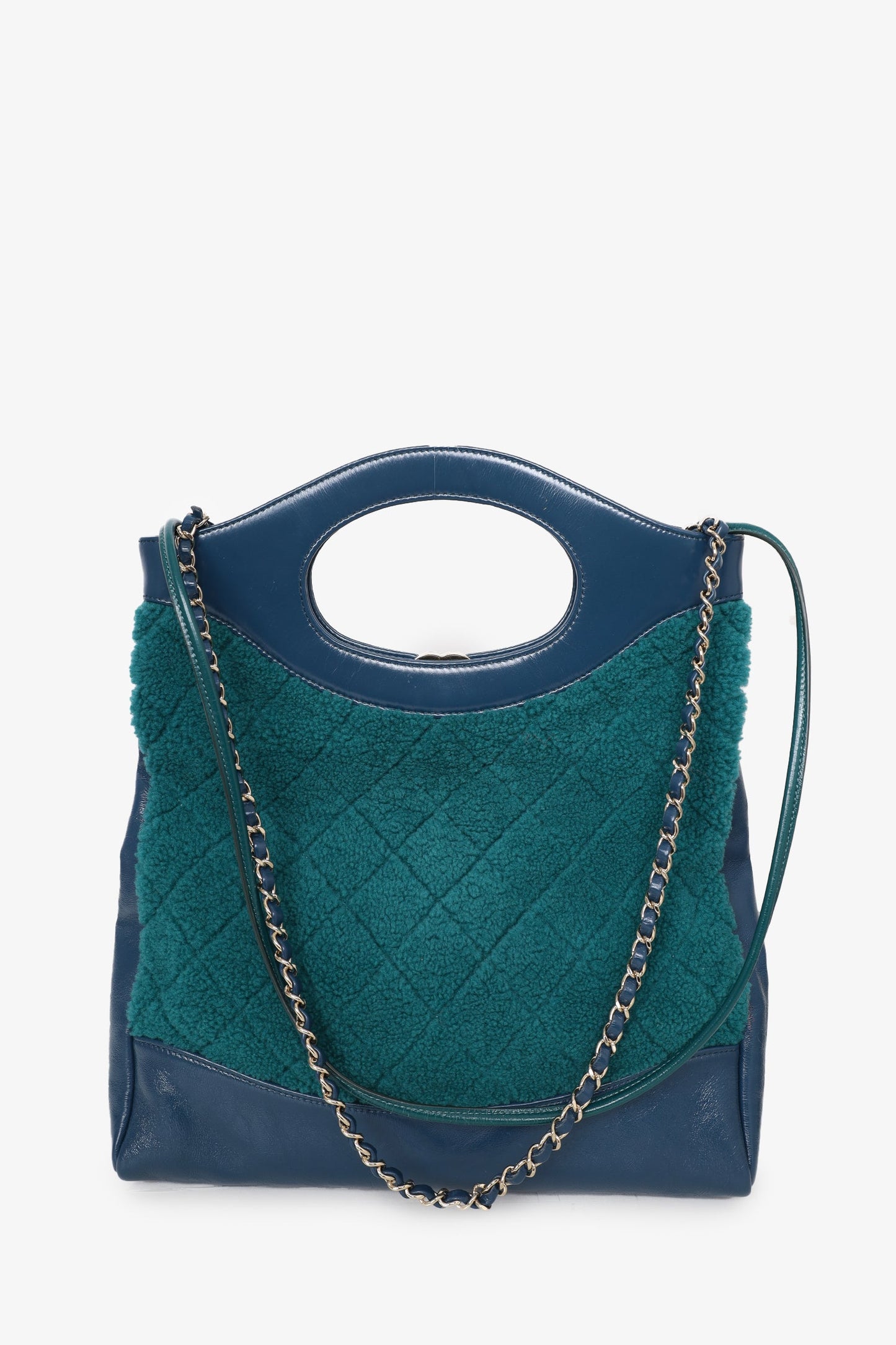 Pre-Loved Chanel™ 2019 Blue/Green Quilted Shearling/Leather 31 Shopping Bag