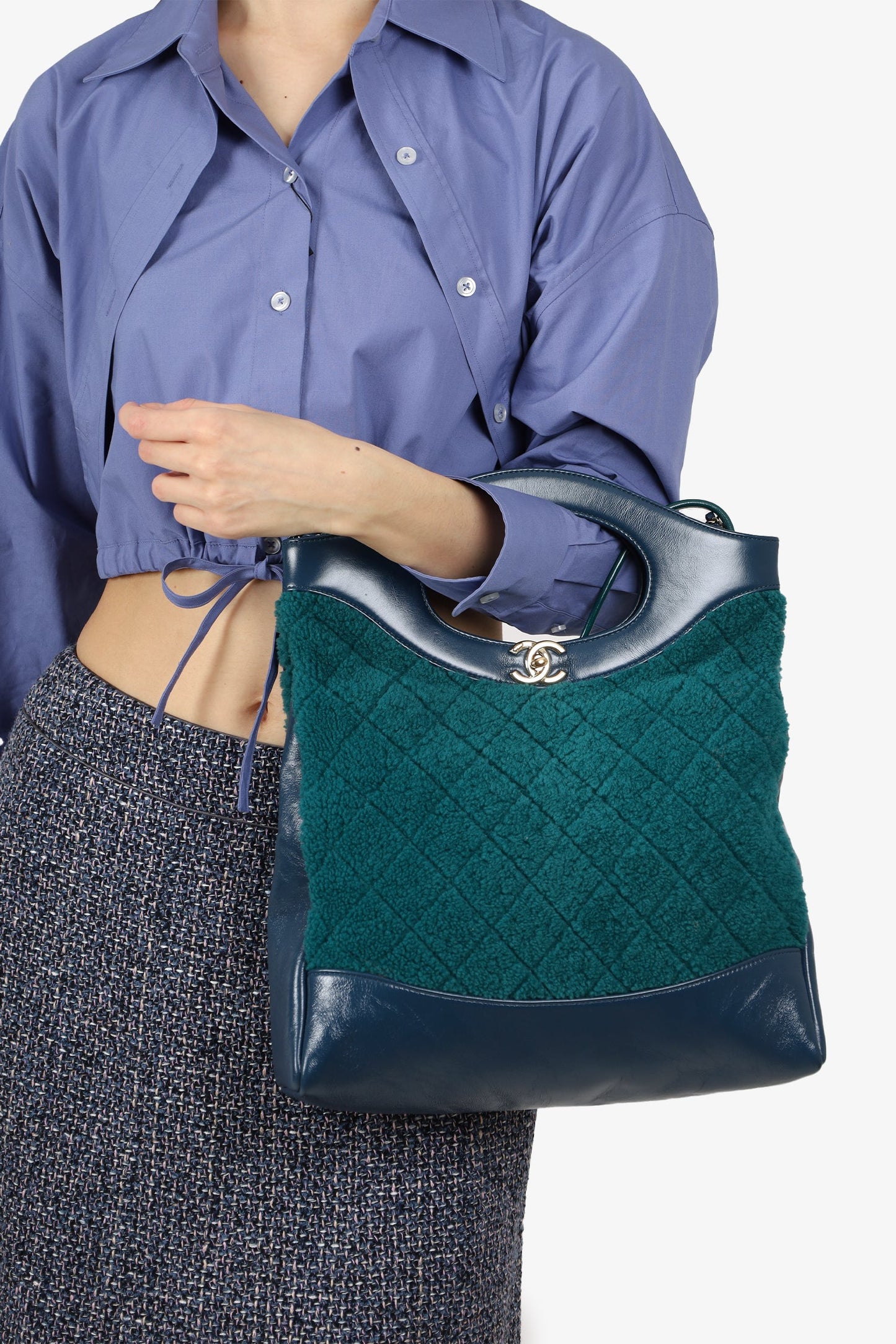 Pre-Loved Chanel™ 2019 Blue/Green Quilted Shearling/Leather 31 Shopping Bag