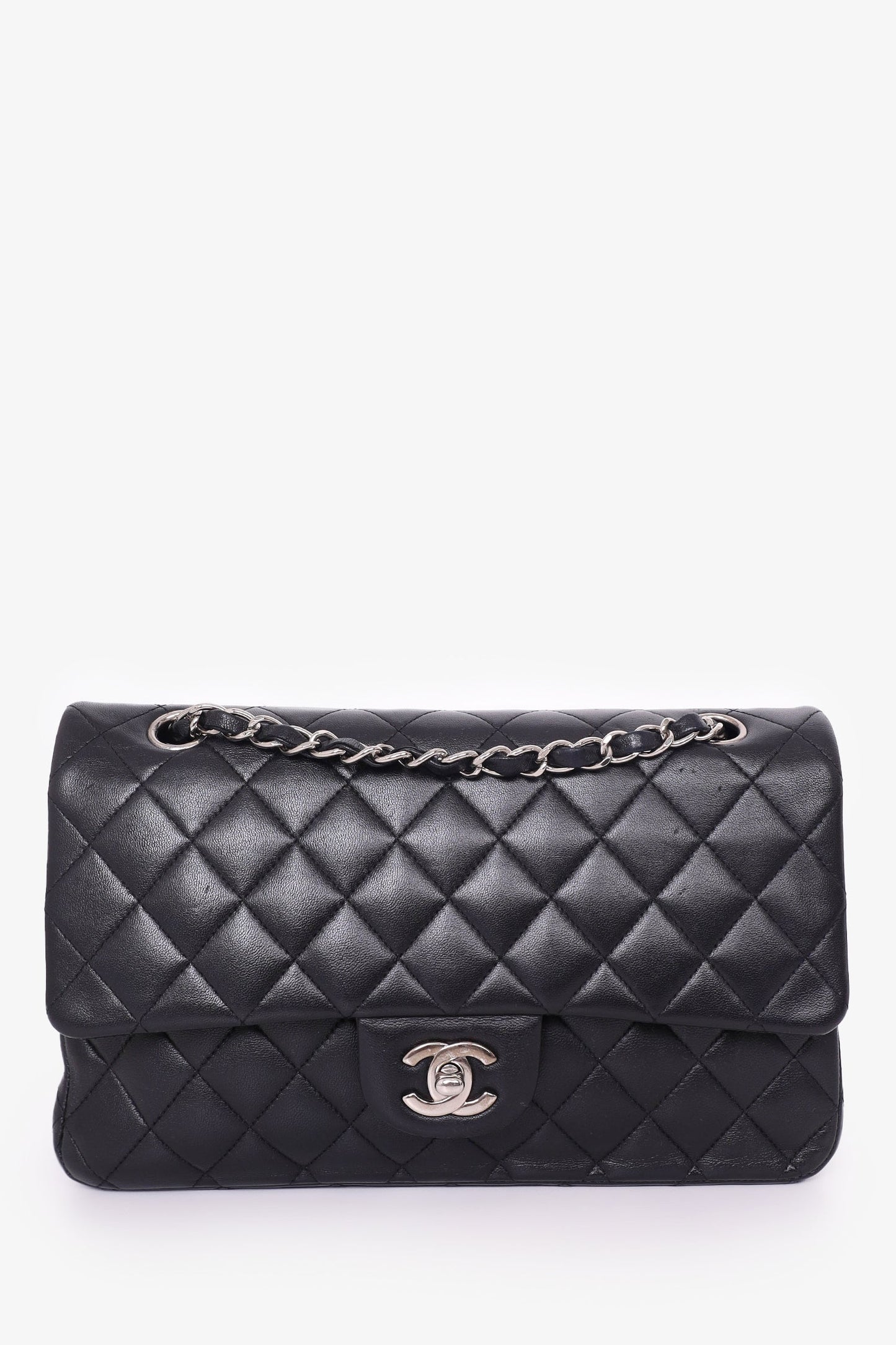 Pre-Loved Chanel™ 2009-10 Black Lambskin Quilted Medium Double Flap