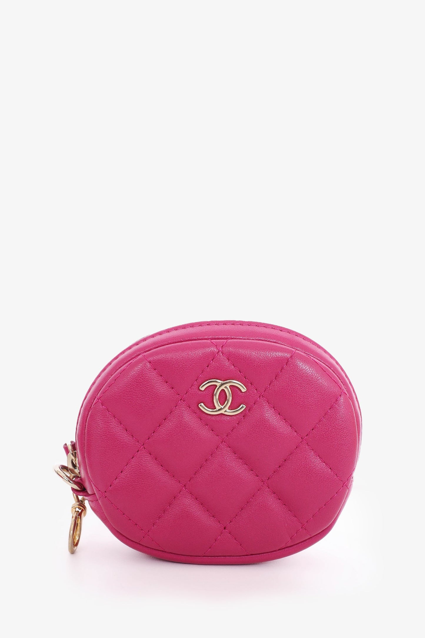 Pre-Loved Chanel™ 2019-20 Fuchsia Tweed 19 Round Clutch with Coin Purse
