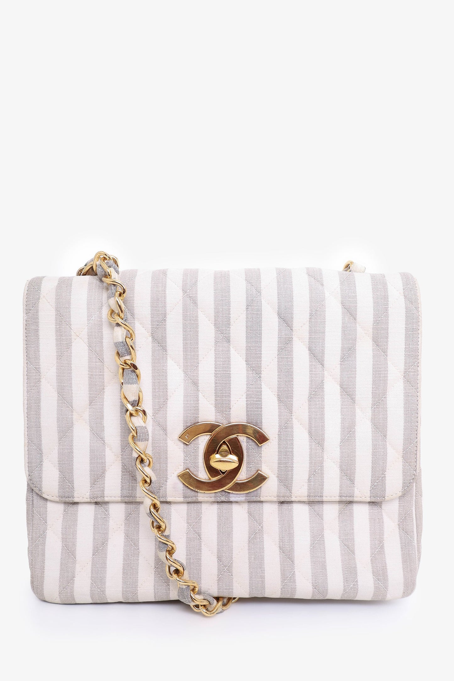 Pre-Loved Chanel™ 1994-96 Grey/White Striped Chain Shoulder Bag