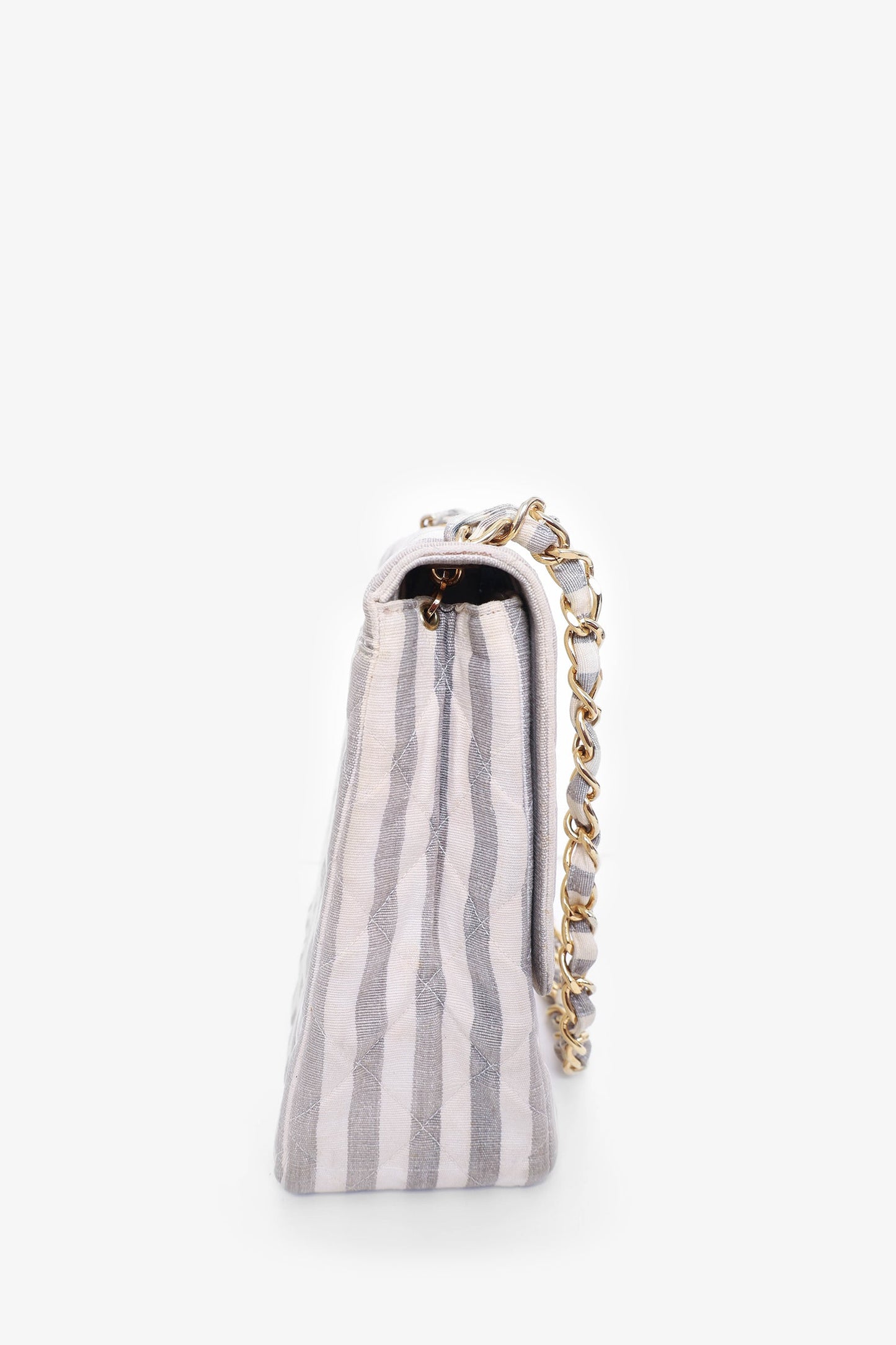 Pre-Loved Chanel™ 1994-96 Grey/White Striped Chain Shoulder Bag