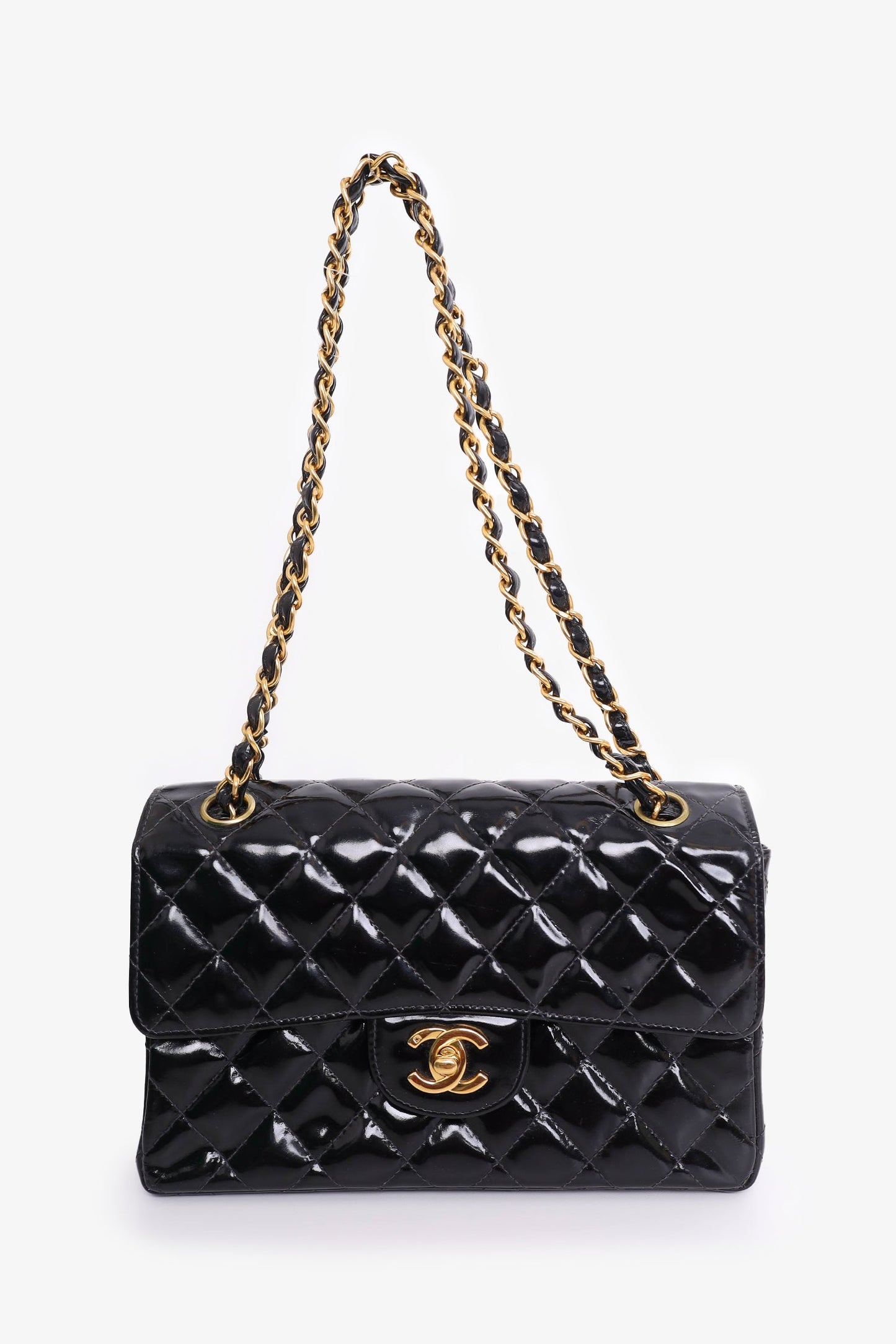 Pre-Loved Chanel™ 1996-97 Black Quilted Patent Double Sided Flap Bag