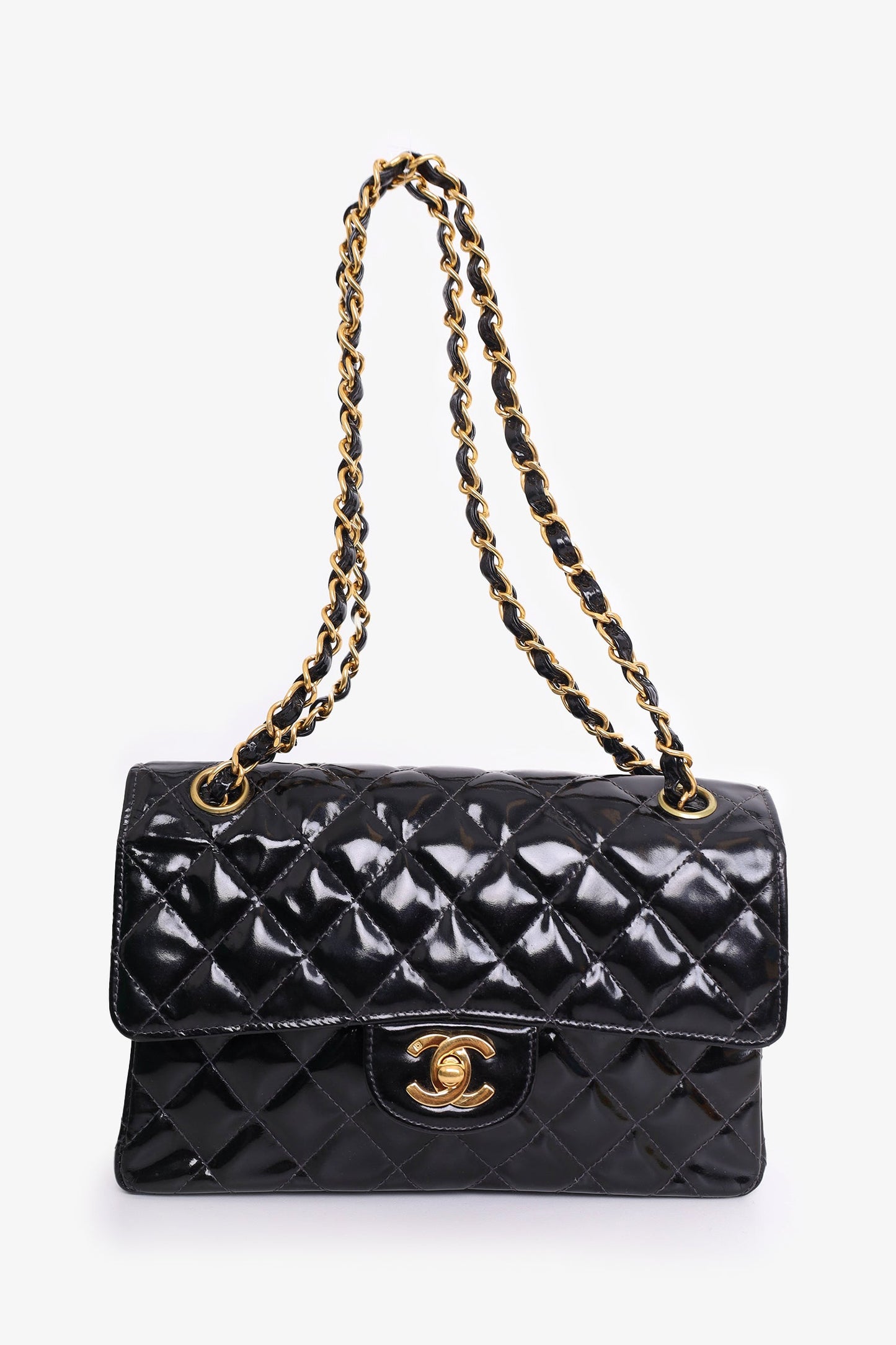 Pre-Loved Chanel™ 1996-97 Black Quilted Patent Double Sided Flap Bag