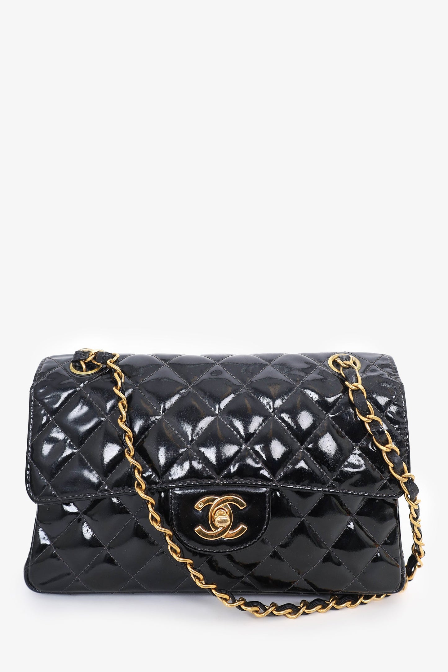 Pre-Loved Chanel™ 1996-97 Black Quilted Patent Double Sided Flap Bag
