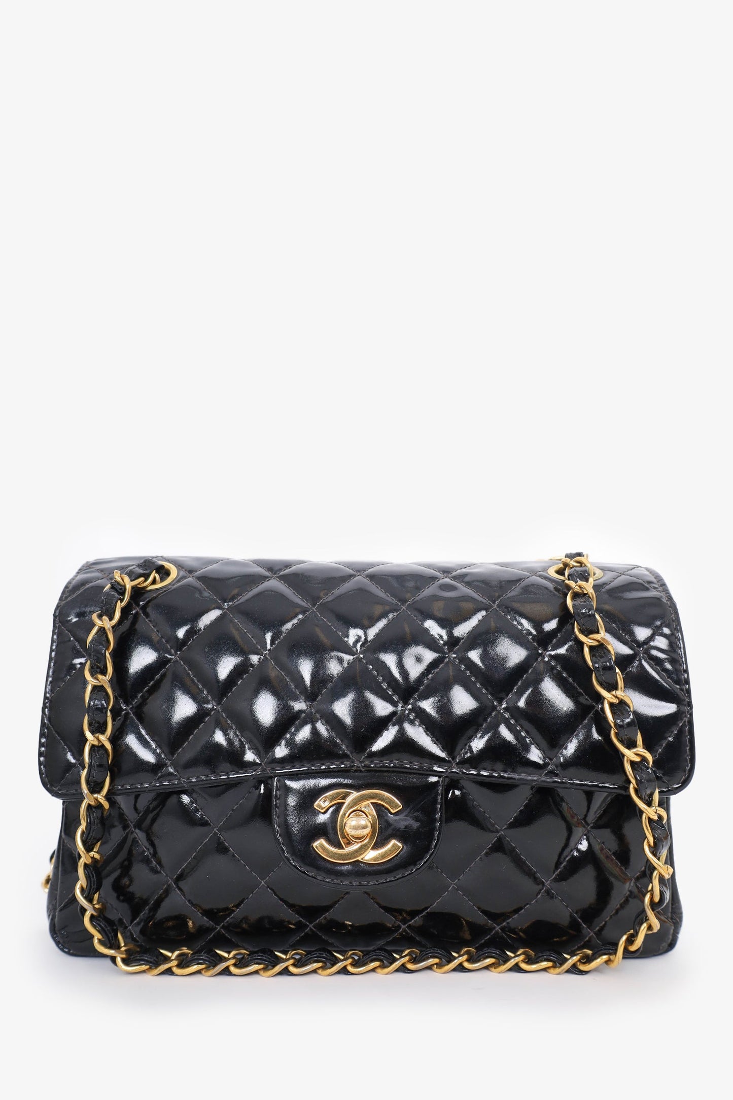 Pre-Loved Chanel™ 1996-97 Black Quilted Patent Double Sided Flap Bag
