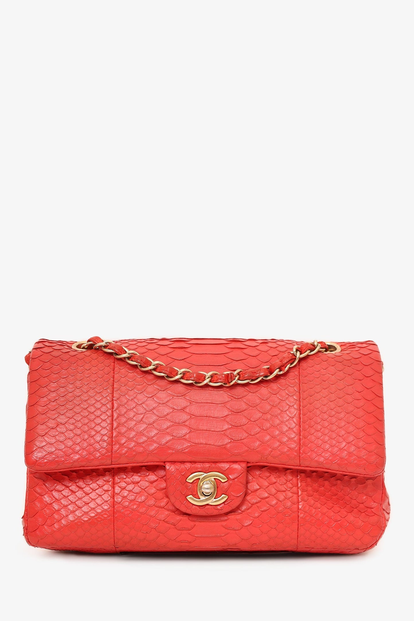 Pre-Loved Chanel™ 2016-17 Red Python Leather Medium Double Flap Bag