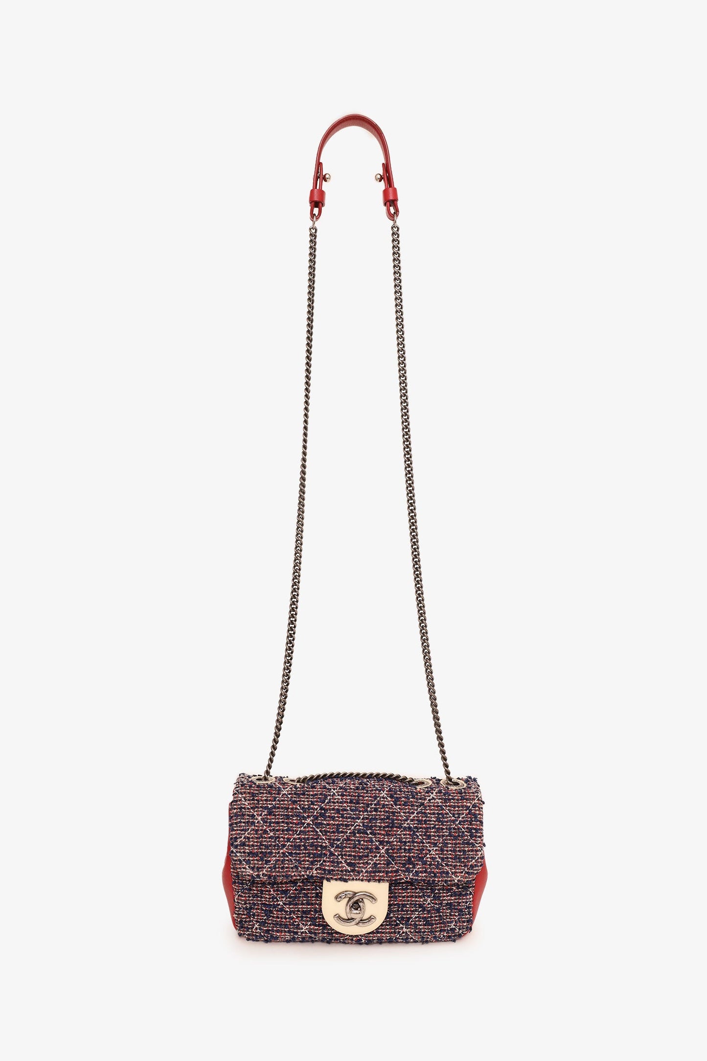Pre-Loved Chanel™ 2016-17 Navy/Red Tweed Mini Single Flap Bag