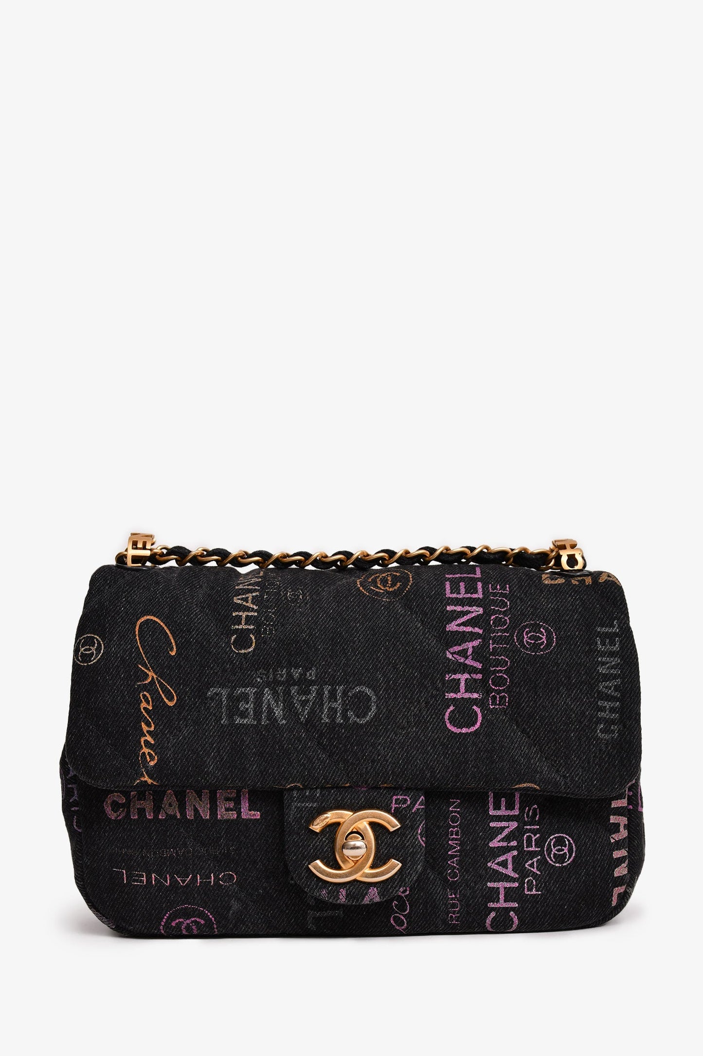 Pre-Loved Chanel™ 2022 Black Denim Mood Monogram Mini Flap Bag