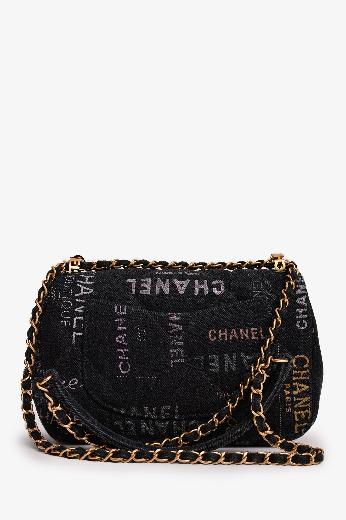 Pre-Loved Chanel™ 2022 Black Denim Mood Monogram Mini Flap Bag