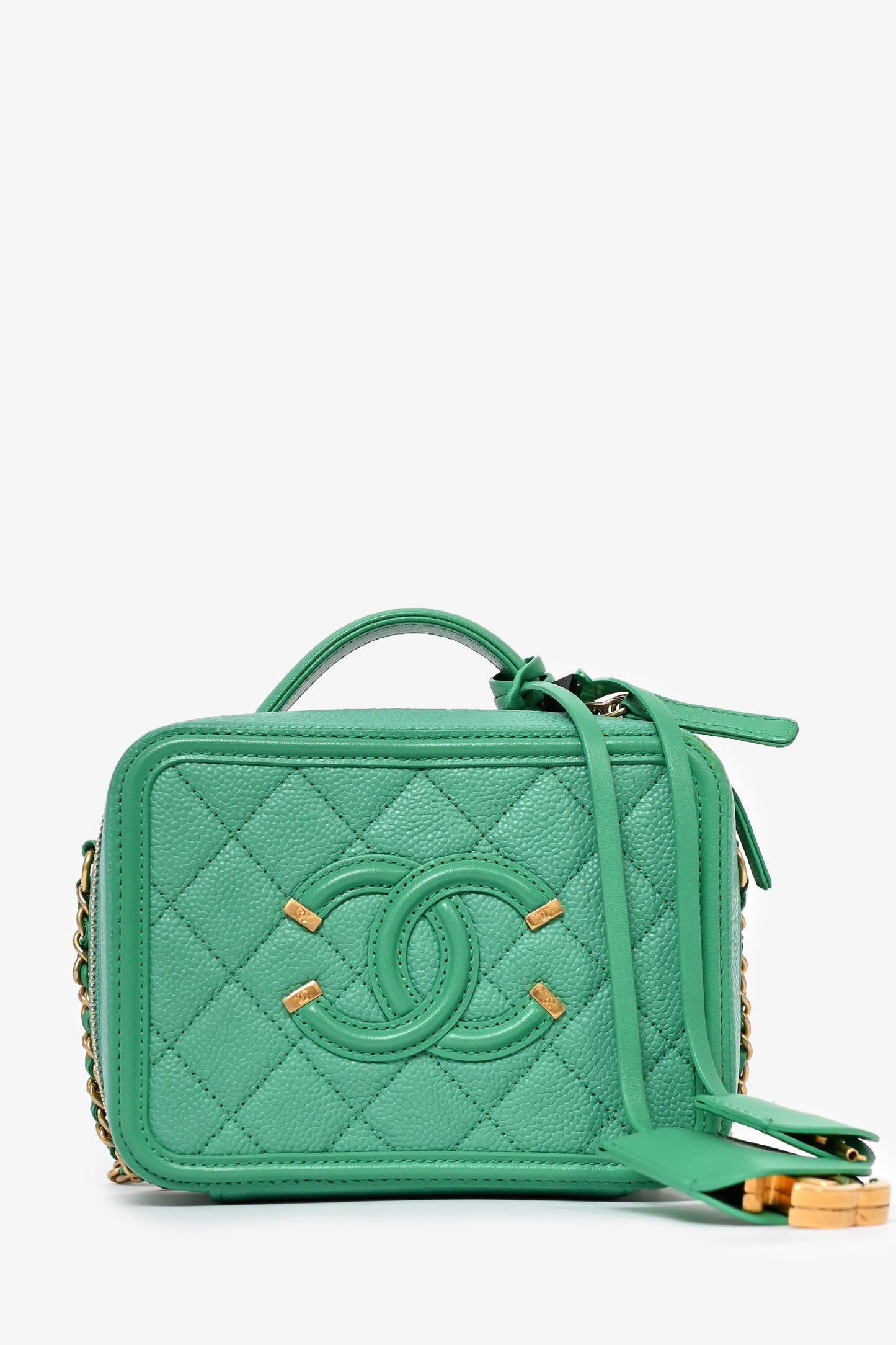 Pre-Loved Chanel™ 2017/18 Green Caviar Leather Small Filigree Vanity Case