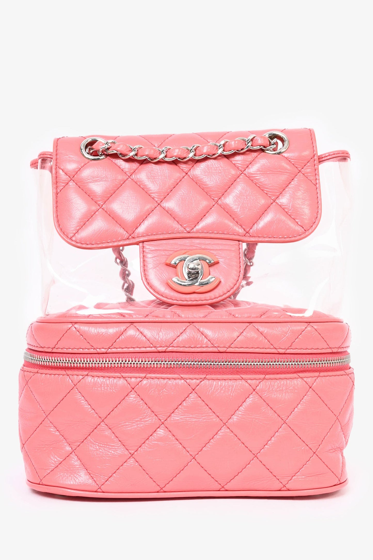Pre-Loved Chanel™ 2018 Pink Calfskin Leather/PVC 'Aquarium' Backpack