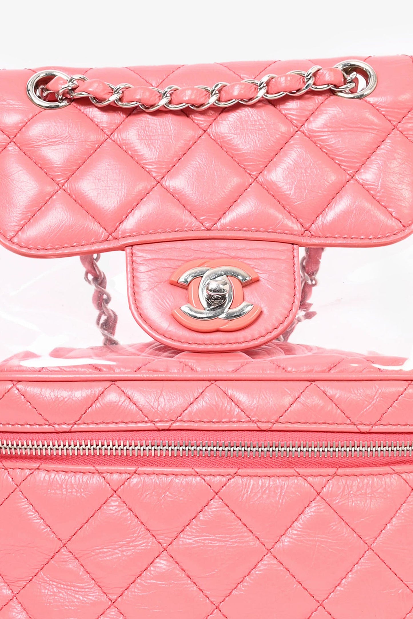 Pre-Loved Chanel™ 2018 Pink Calfskin Leather/PVC 'Aquarium' Backpack