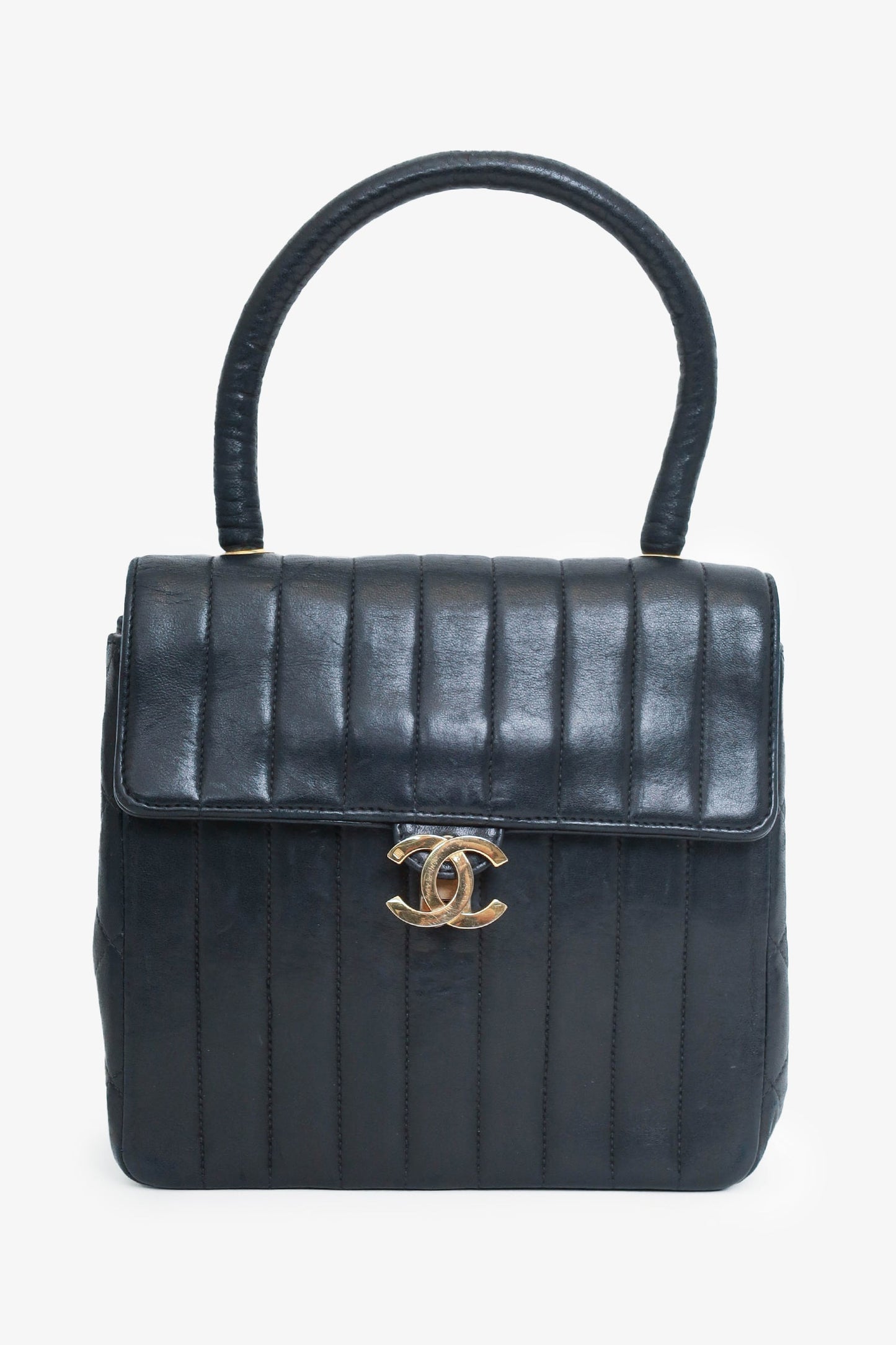 Pre-Loved Chanel™ 1991-94 Black Vertical Quilted Lambskin Top Handle Bag