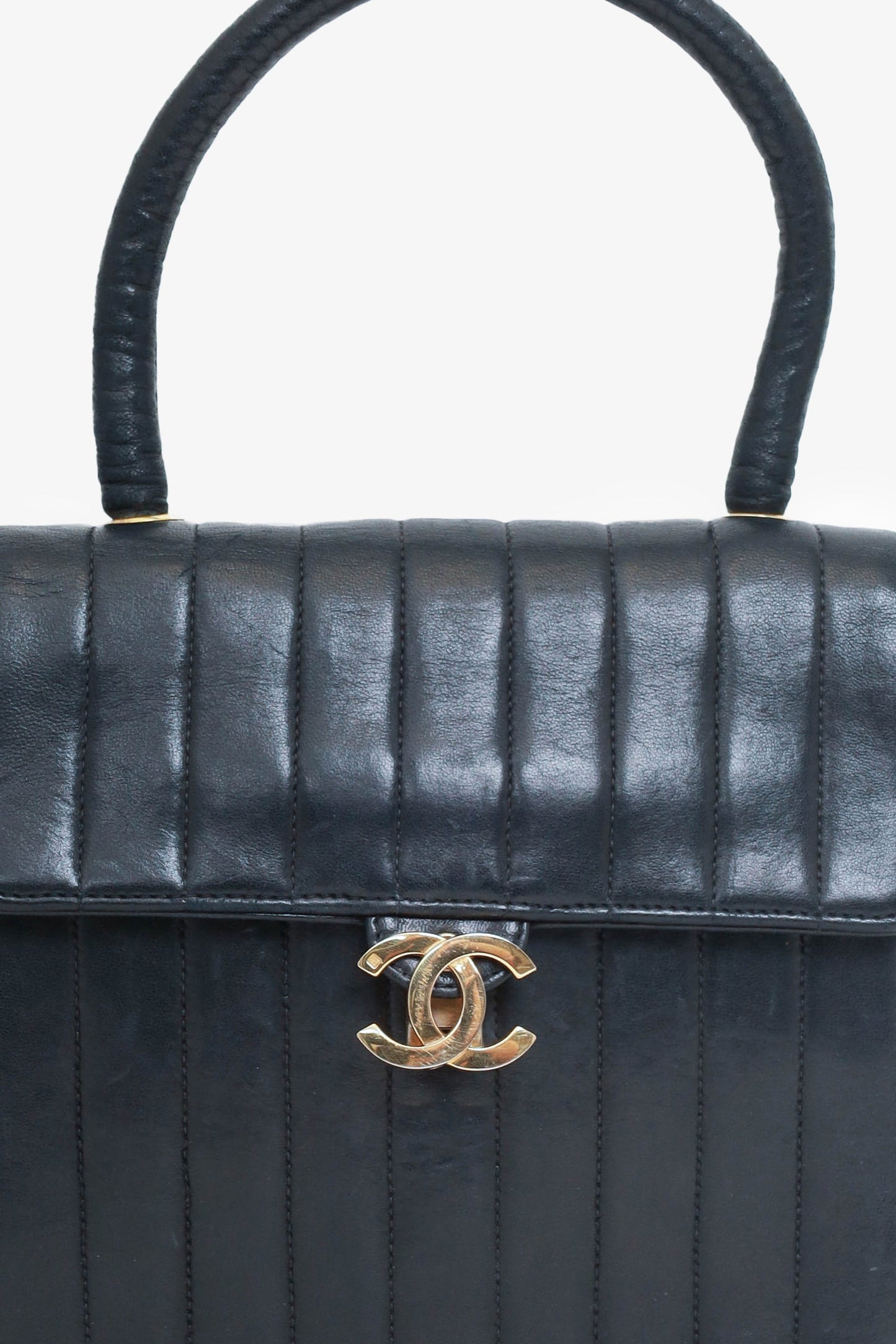 Pre-Loved Chanel™ 1991-94 Black Vertical Quilted Lambskin Top Handle Bag
