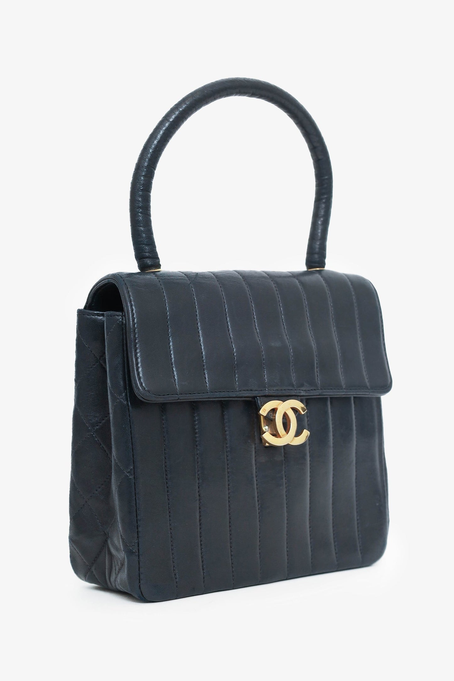 Pre-Loved Chanel™ 1991-94 Black Vertical Quilted Lambskin Top Handle Bag