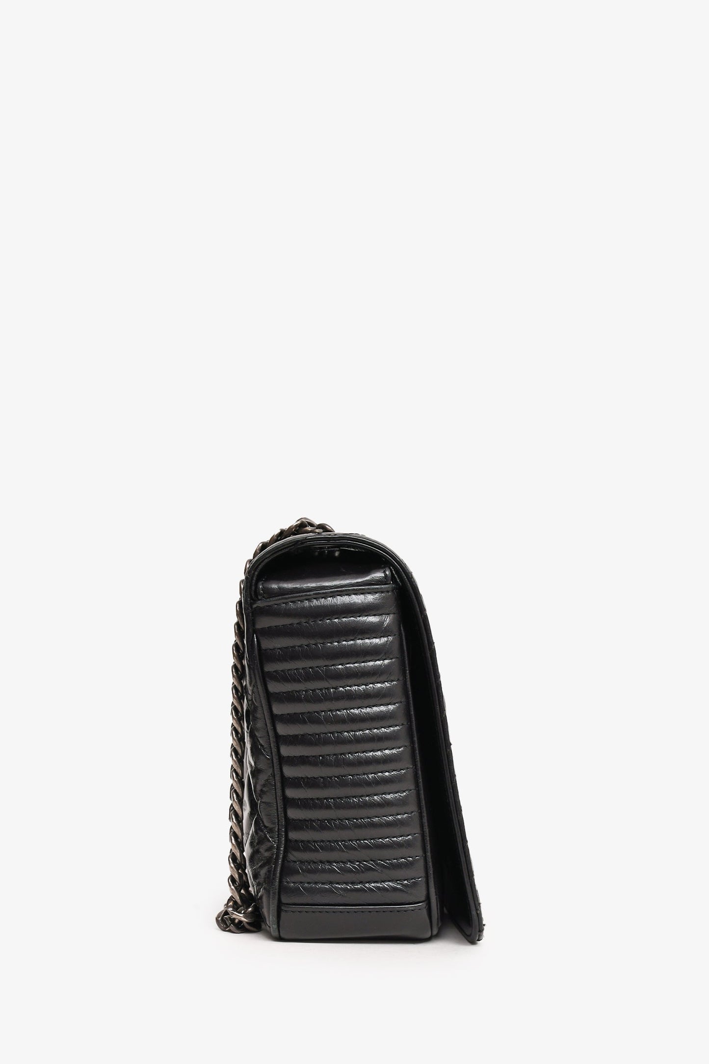 Pre-Loved Chanel™ 2014 Black Glazed Leather Coco Boy Flap Bag