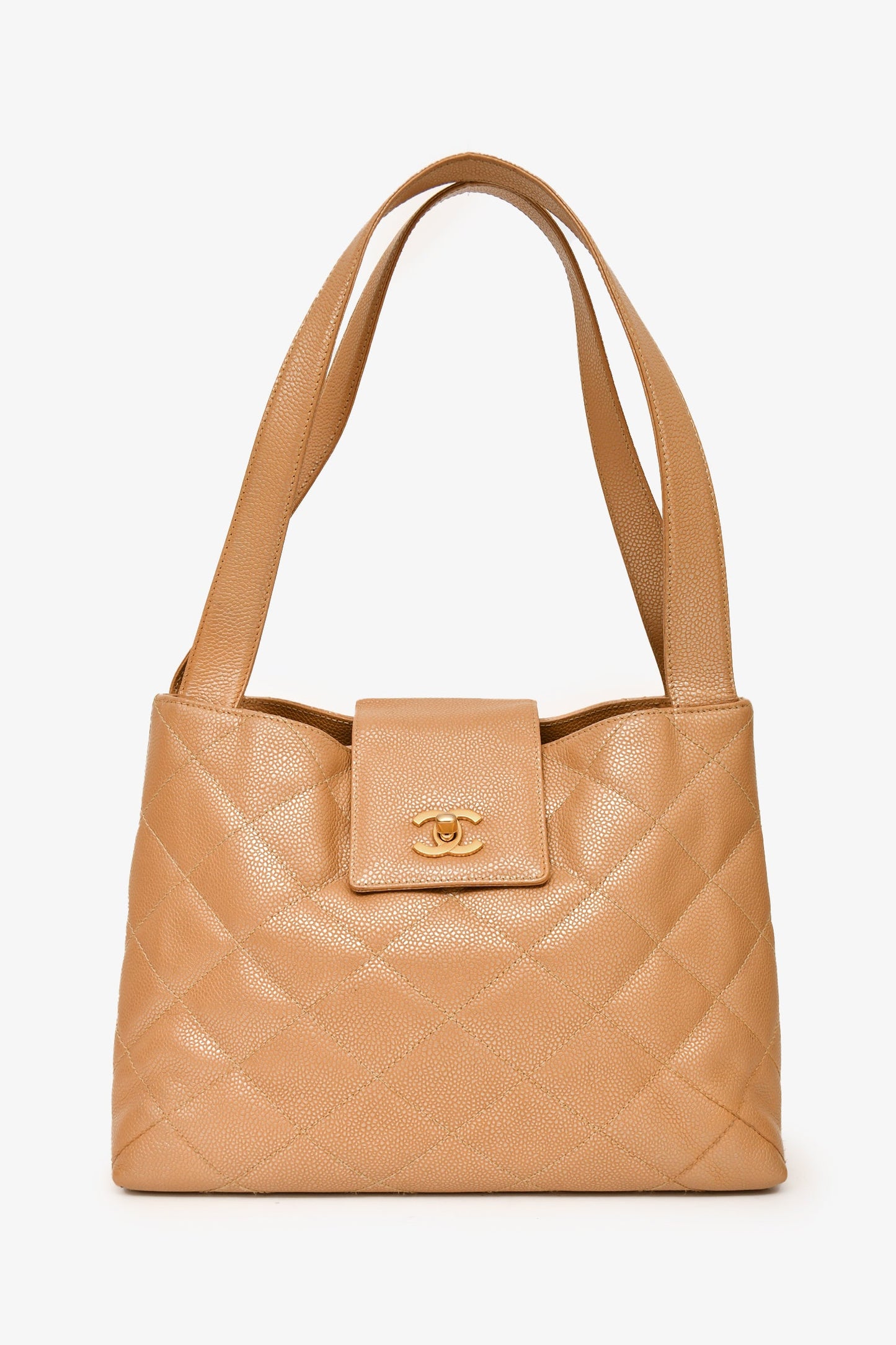 Pre-Loved Chanel™ 2000-02 Beige Caviar Leather Coco Mark Shoulder Bag