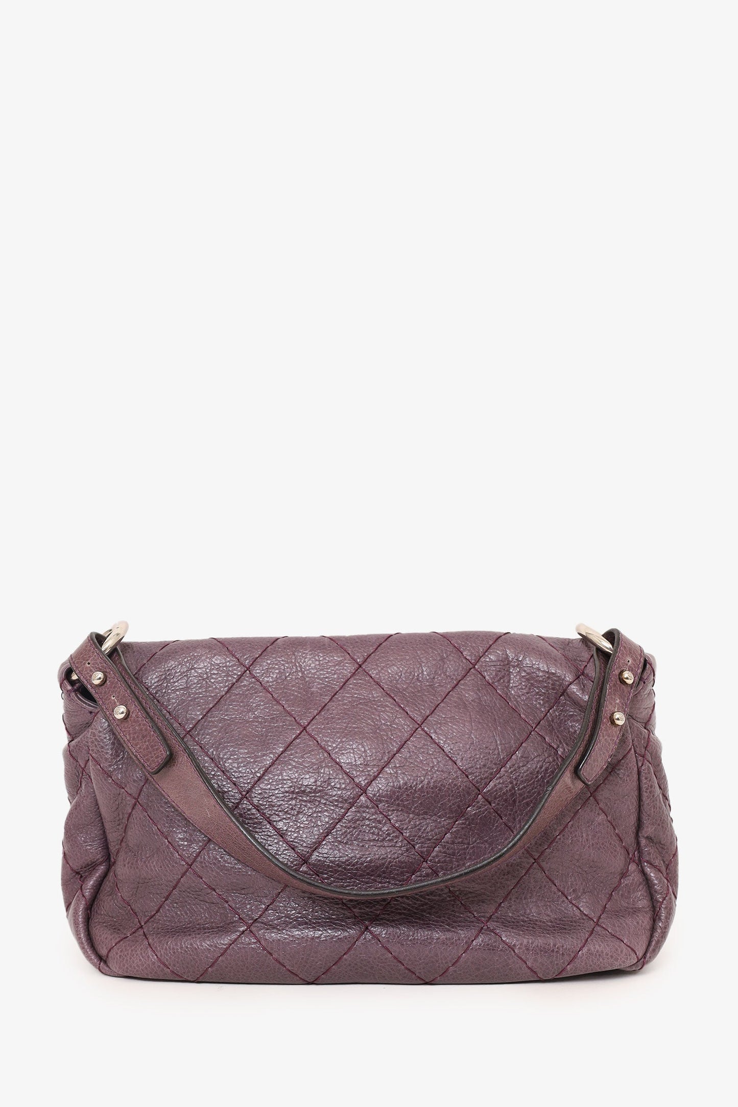 Pre-Loved Chanel™ 2009-10 Purple Glazed Calfskin Stitched On The Road Flap Bag