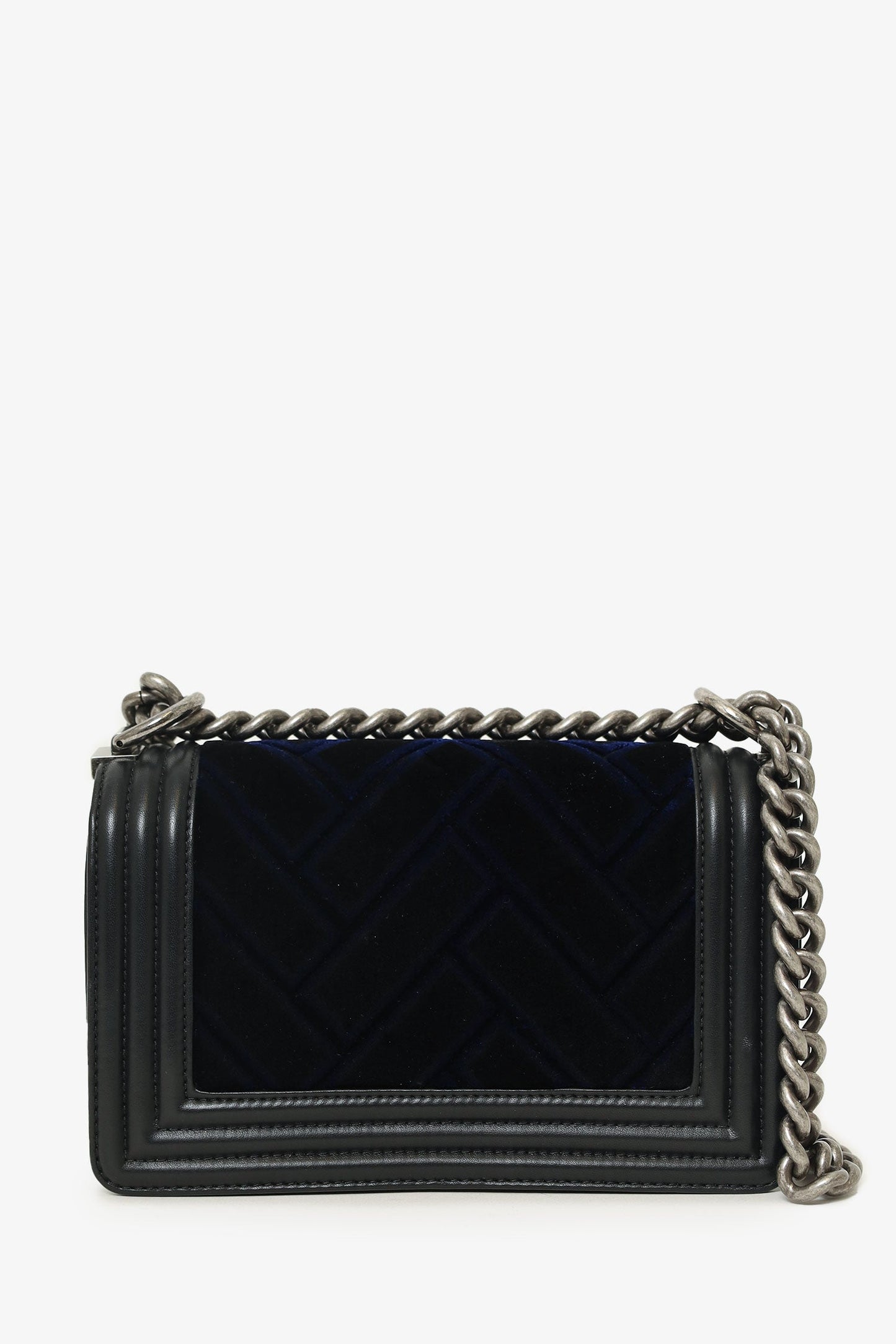 Pre-Loved Chanel™ 2017 Black/Navy Velvet/Calfskin Small Boy Bag