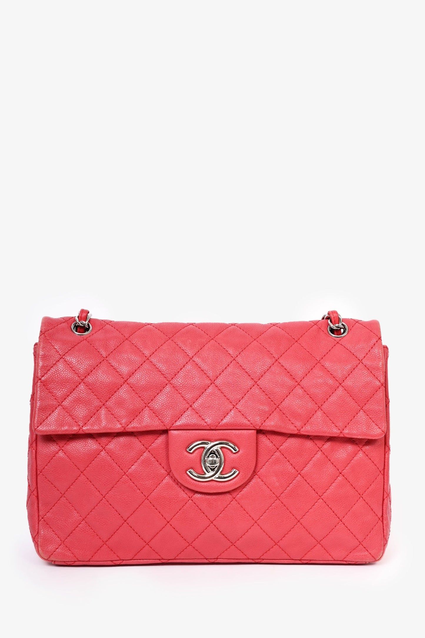 Pre-Loved Chanel™ 2008/09 Red Caviar Leather CC Quilted Maxi Shoulder Bag