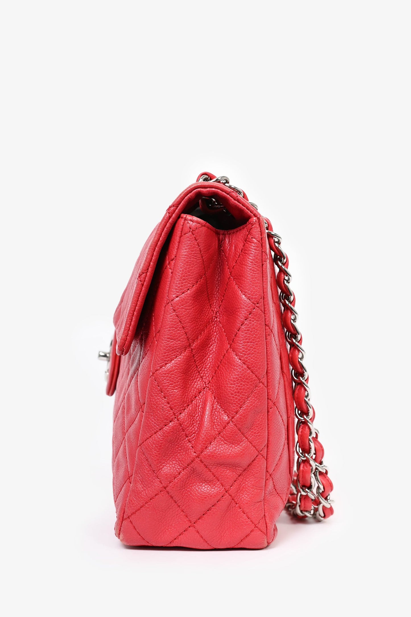 Pre-Loved Chanel™ 2008/09 Red Caviar Leather CC Quilted Maxi Shoulder Bag