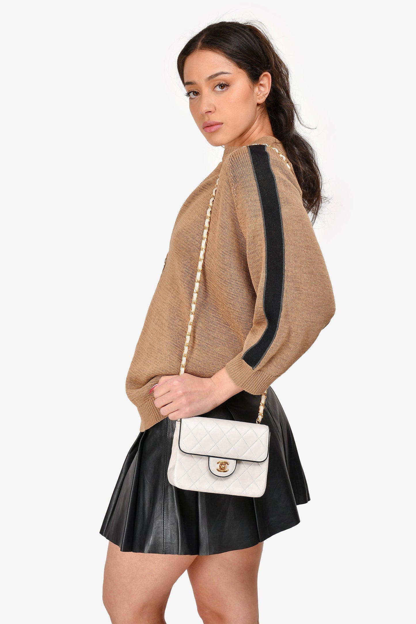 Pre-Loved Chanel™ 1989-91 White/Black Lambskin Leather Mini Square Flap Bag (Refurbished)
