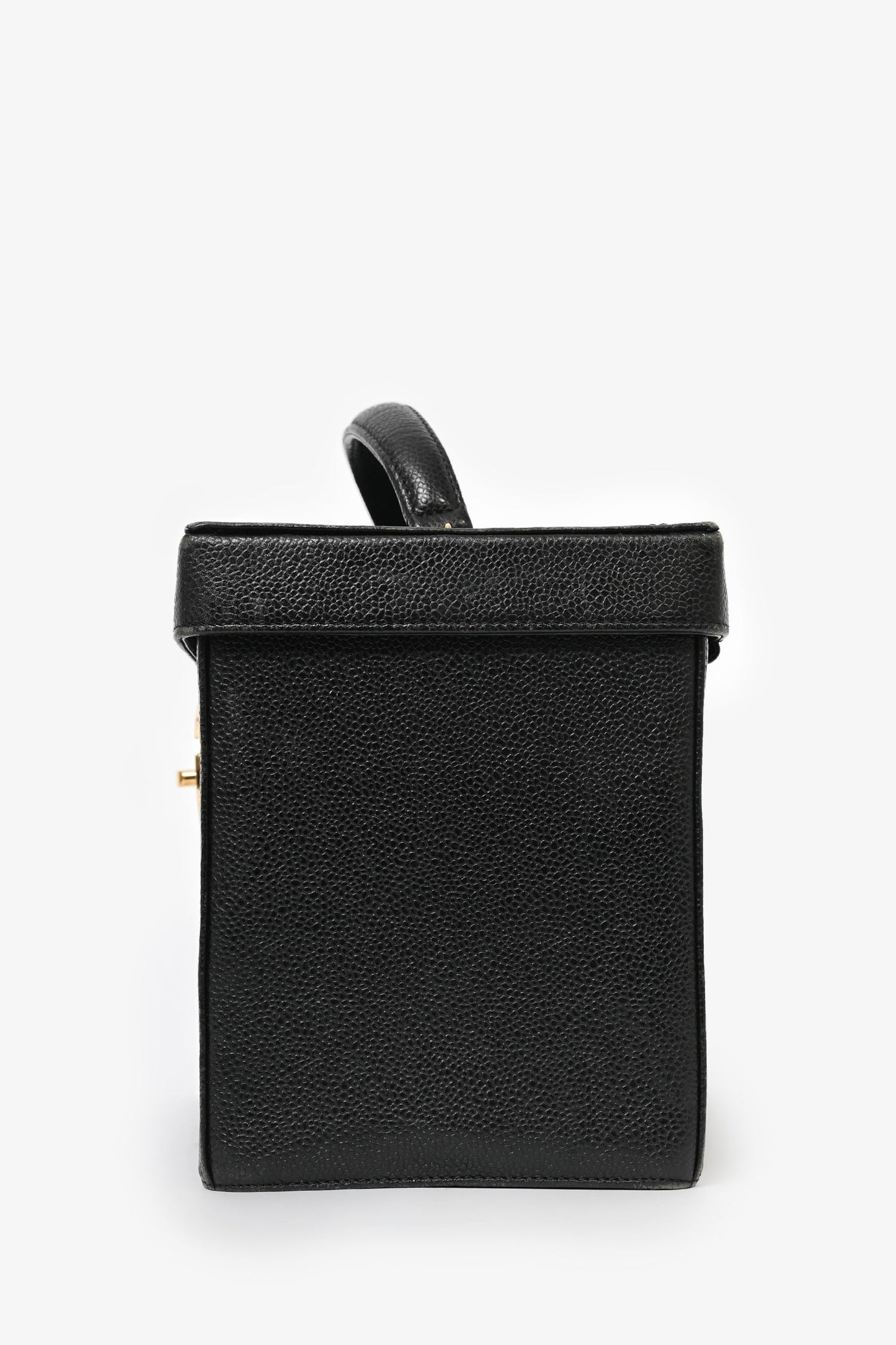 Pre-Loved Chanel™ 1991-94 Vintage Black Caviar Leather CC Box Vanity Makeup Case with Chain Strap (As Is)