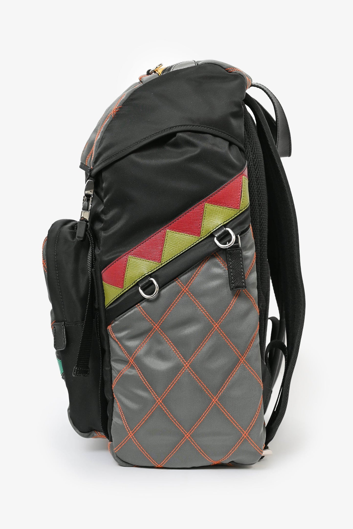 Prada 2017 S/S Runway Grey/Multi Nylon Contrast Stitch Backpack