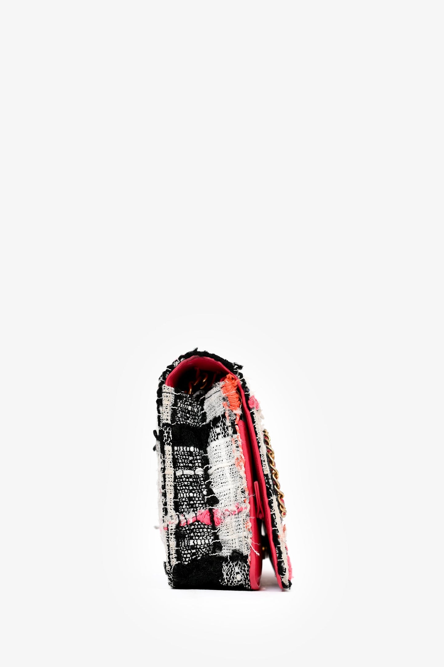Pre-Loved Chanel™ 2019 Pink/Black/Cream Tweed Wallet On Chain