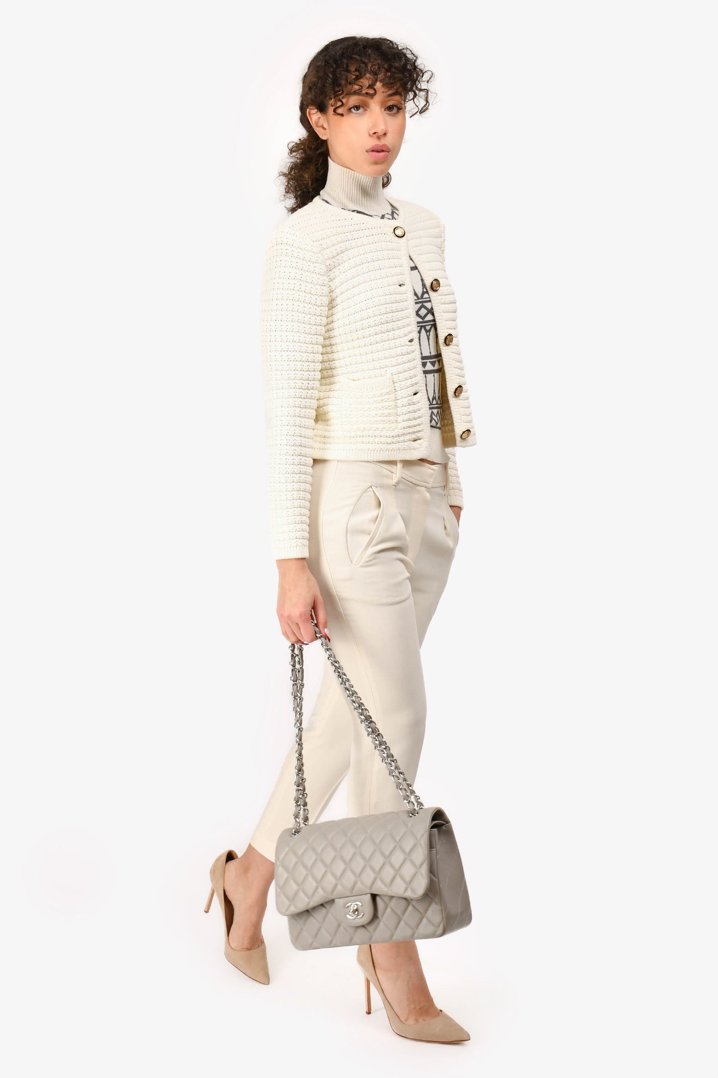 Pre-Loved Chanel™ 2019/20 Grey Lambskin Leather Jumbo Double Flap