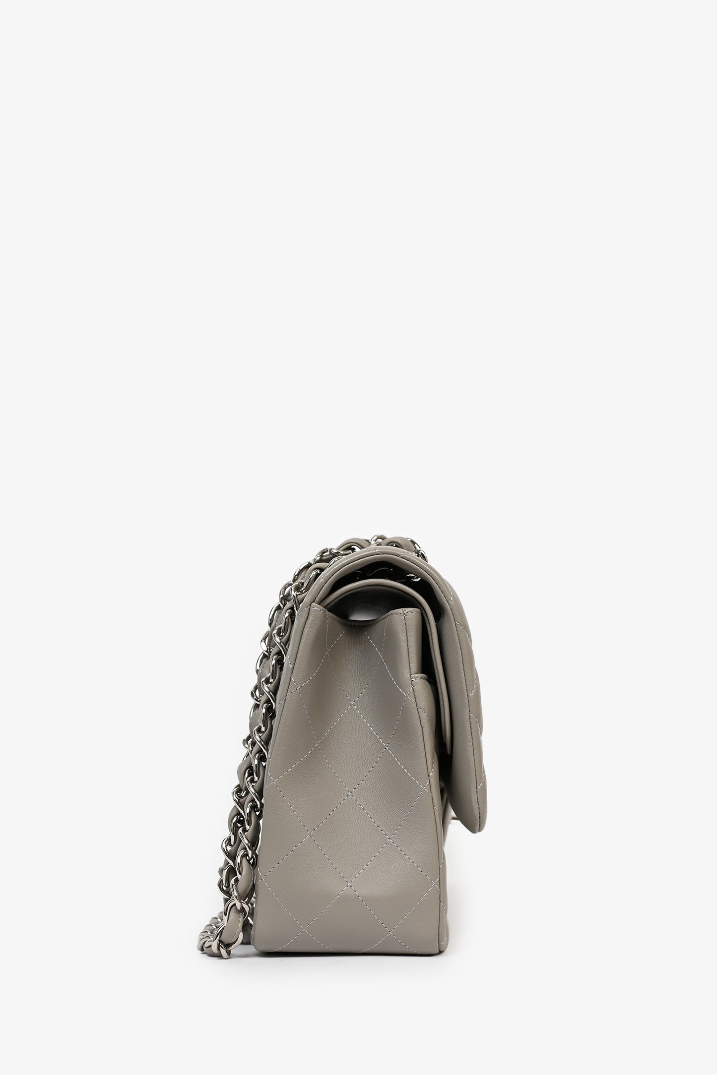 Pre-Loved Chanel™ 2019/20 Grey Lambskin Leather Jumbo Double Flap