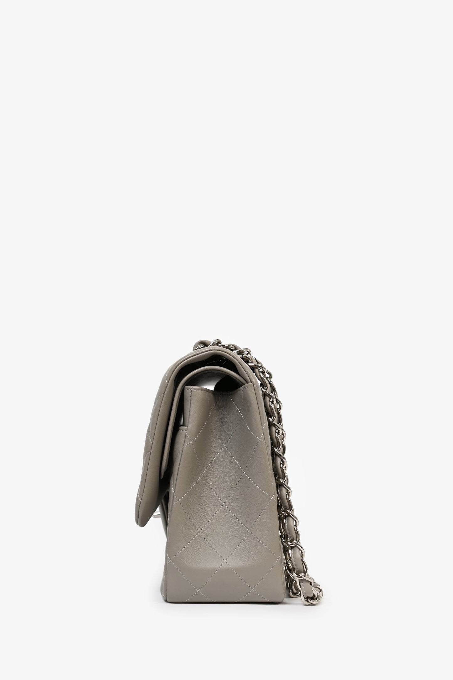 Pre-Loved Chanel™ 2019/20 Grey Lambskin Leather Jumbo Double Flap
